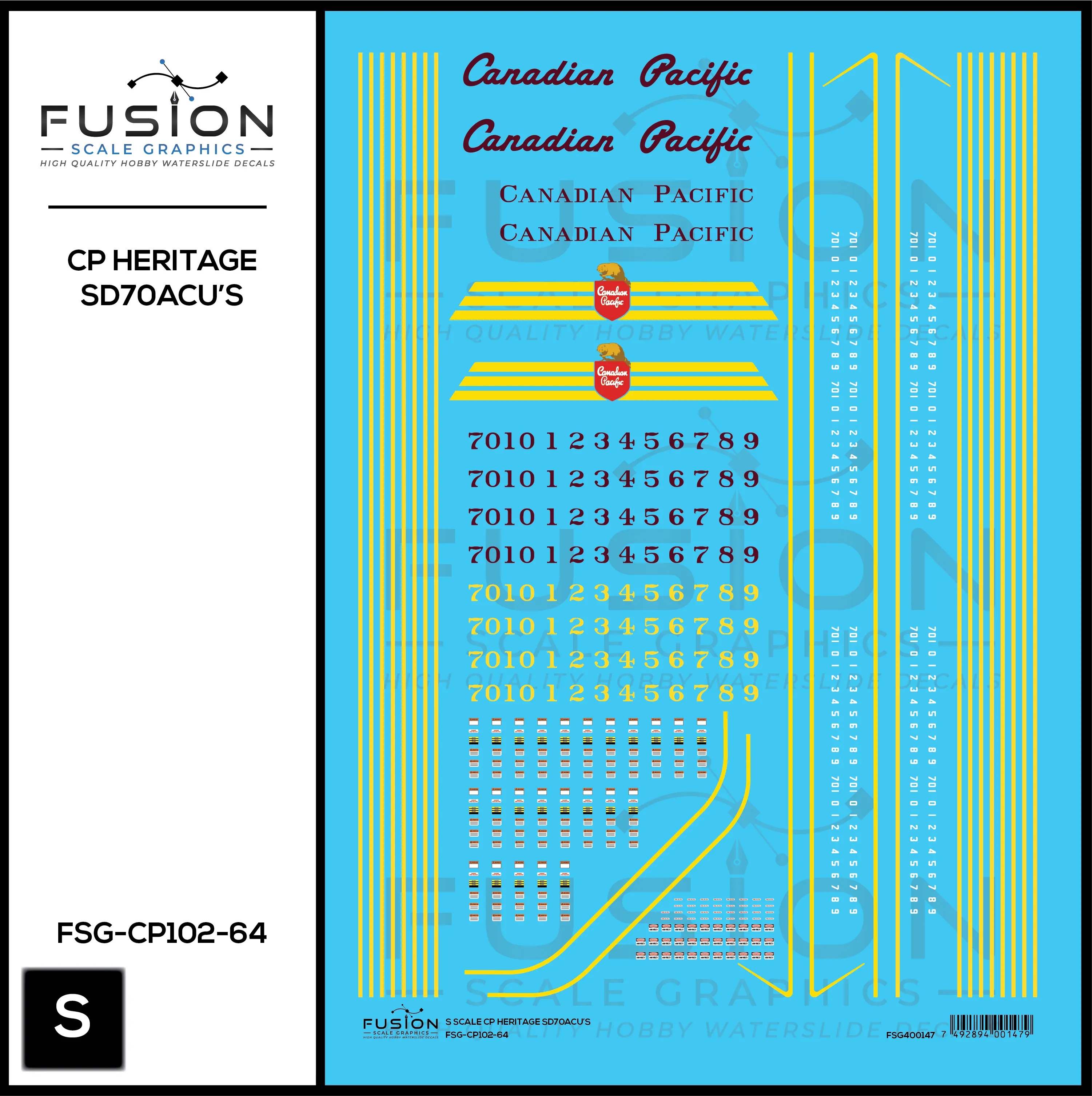 S Scale Canadian Pacific Heritage SD70ACU Locomotives Decal Set Fusion Scale Graphics
