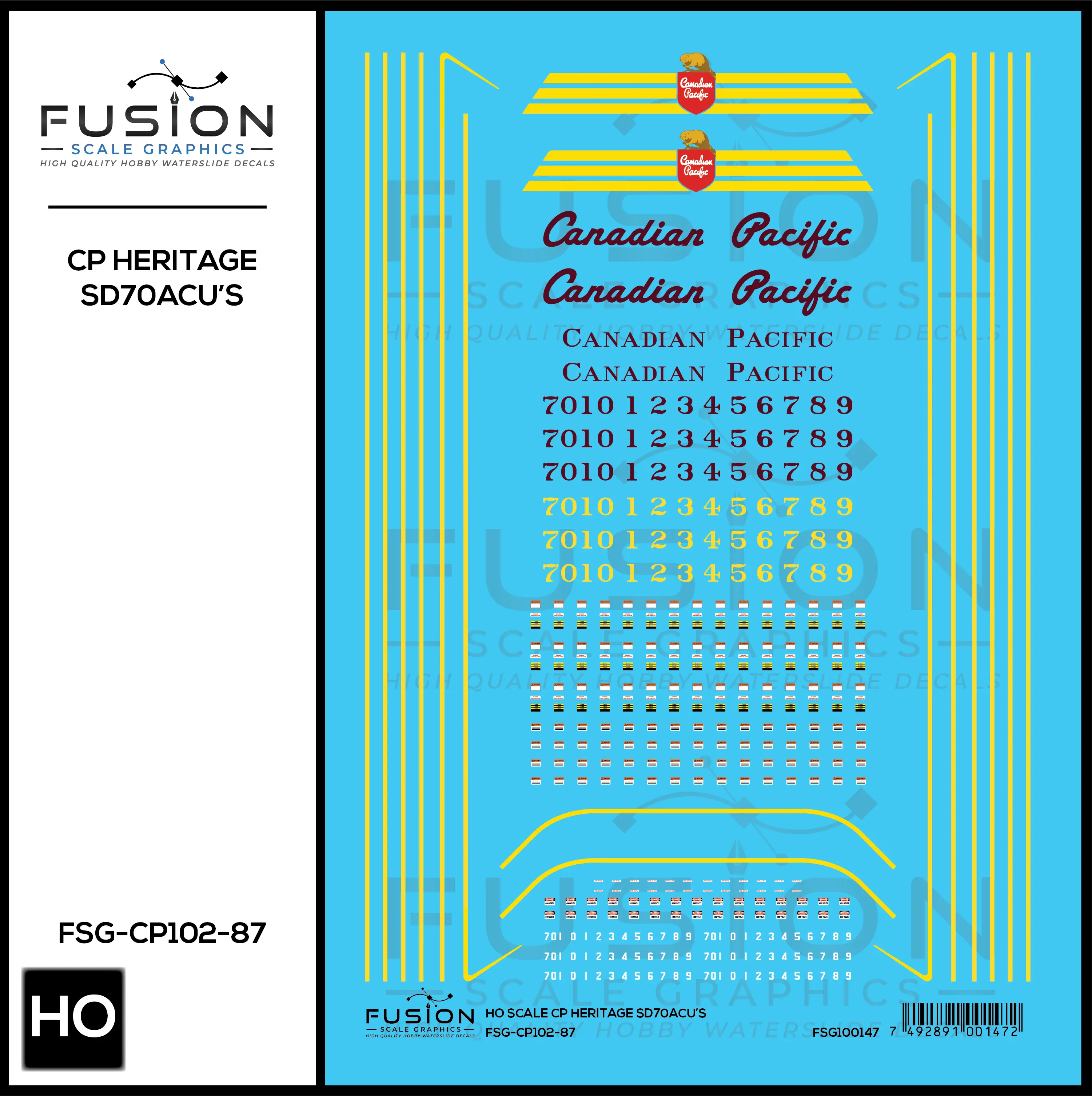 HO Scale Canadian Pacific Heritage SD70ACU Locomotives Decal Set Fusion Scale Graphics