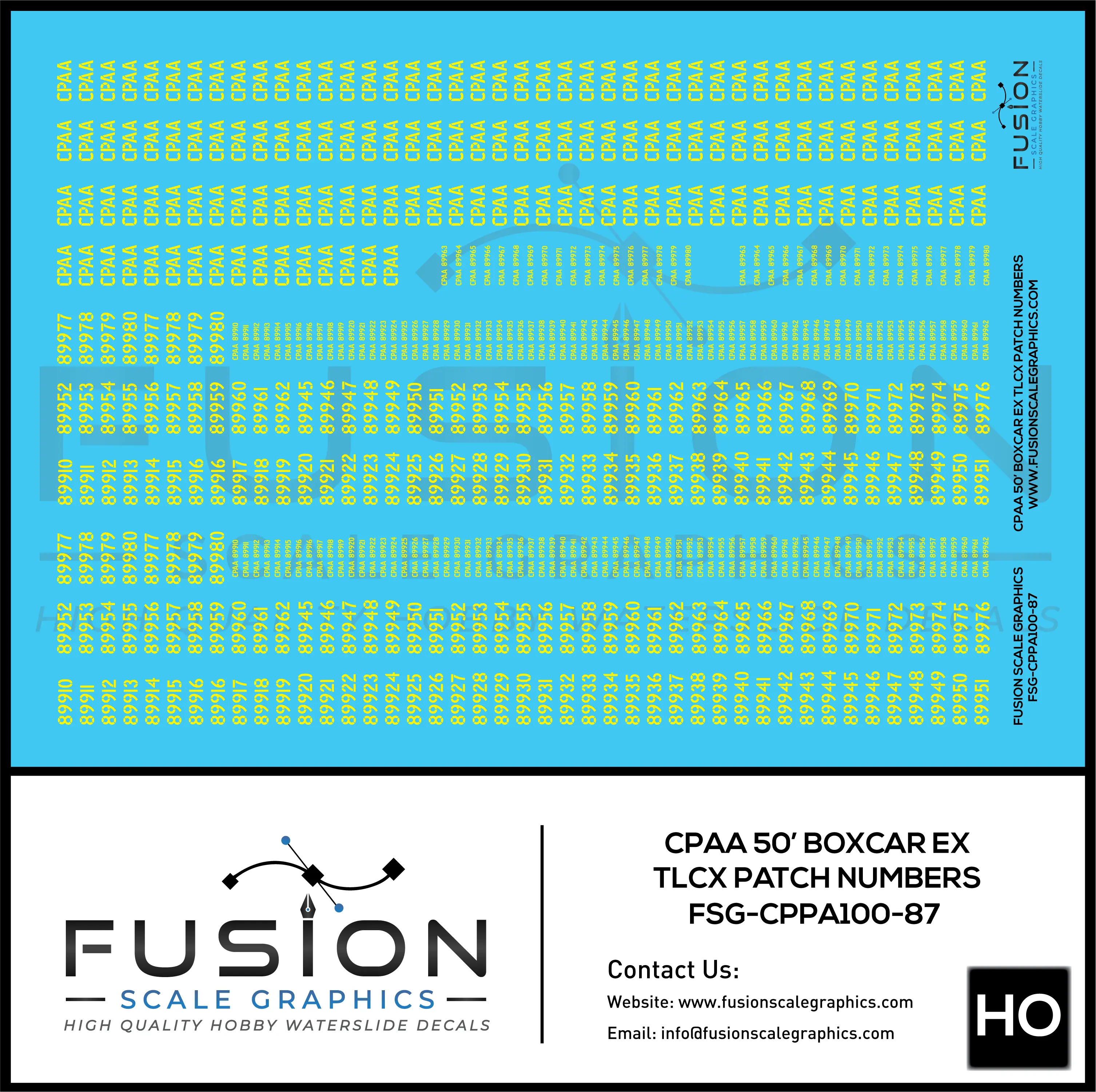 HO Scale CPAA 50' Boxcars ex TLCX Number Patching Decal Set Fusion Scale Graphics