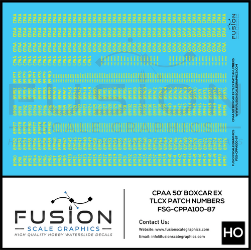 HO Scale CPAA 50' Boxcars ex TLCX Number Patching Decal Set Fusion Scale Graphics