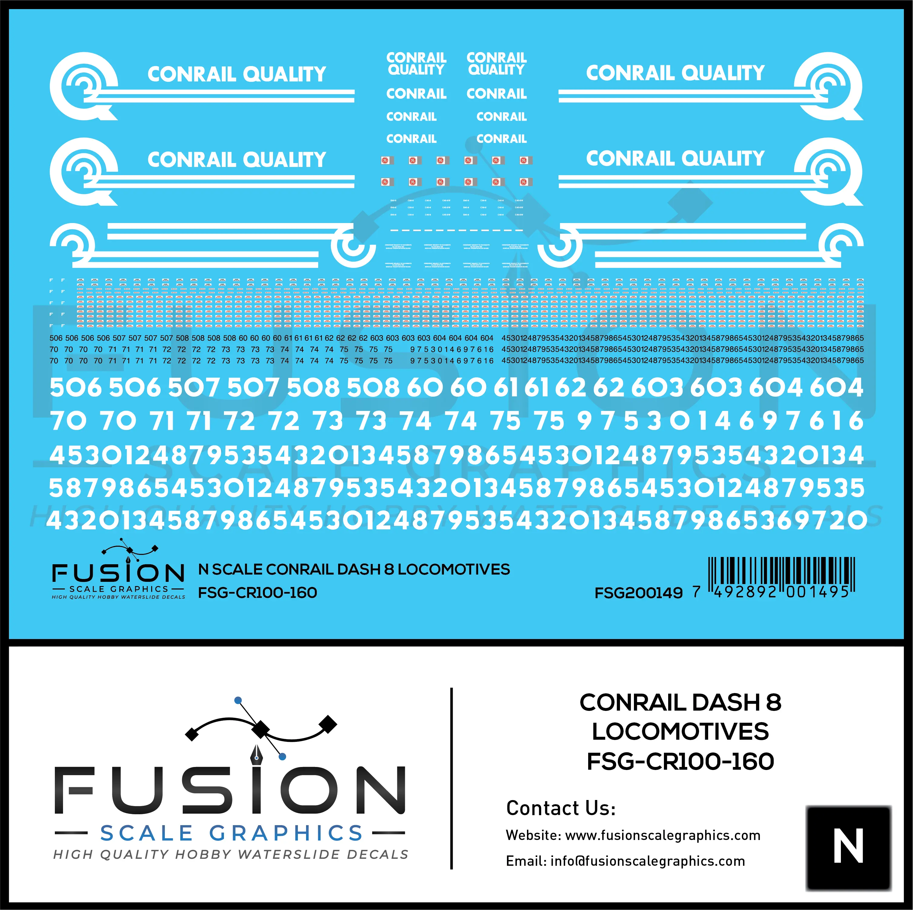 N Scale Conrail GE Dash 8 Locomotives Decal Set Fusion Scale Graphics