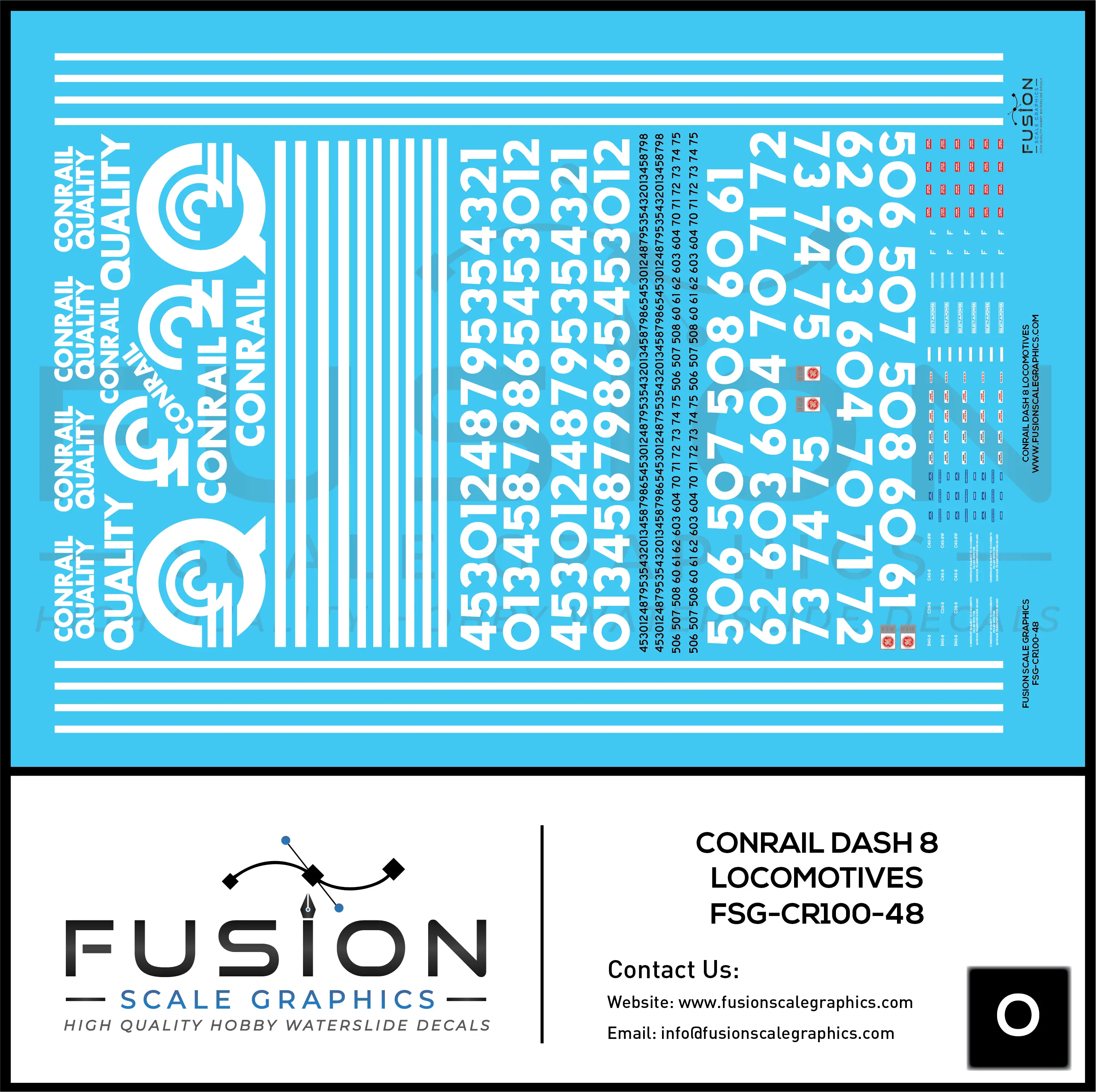 O Scale Conrail GE Dash 8 Locomotives Decal Set Fusion Scale Graphics