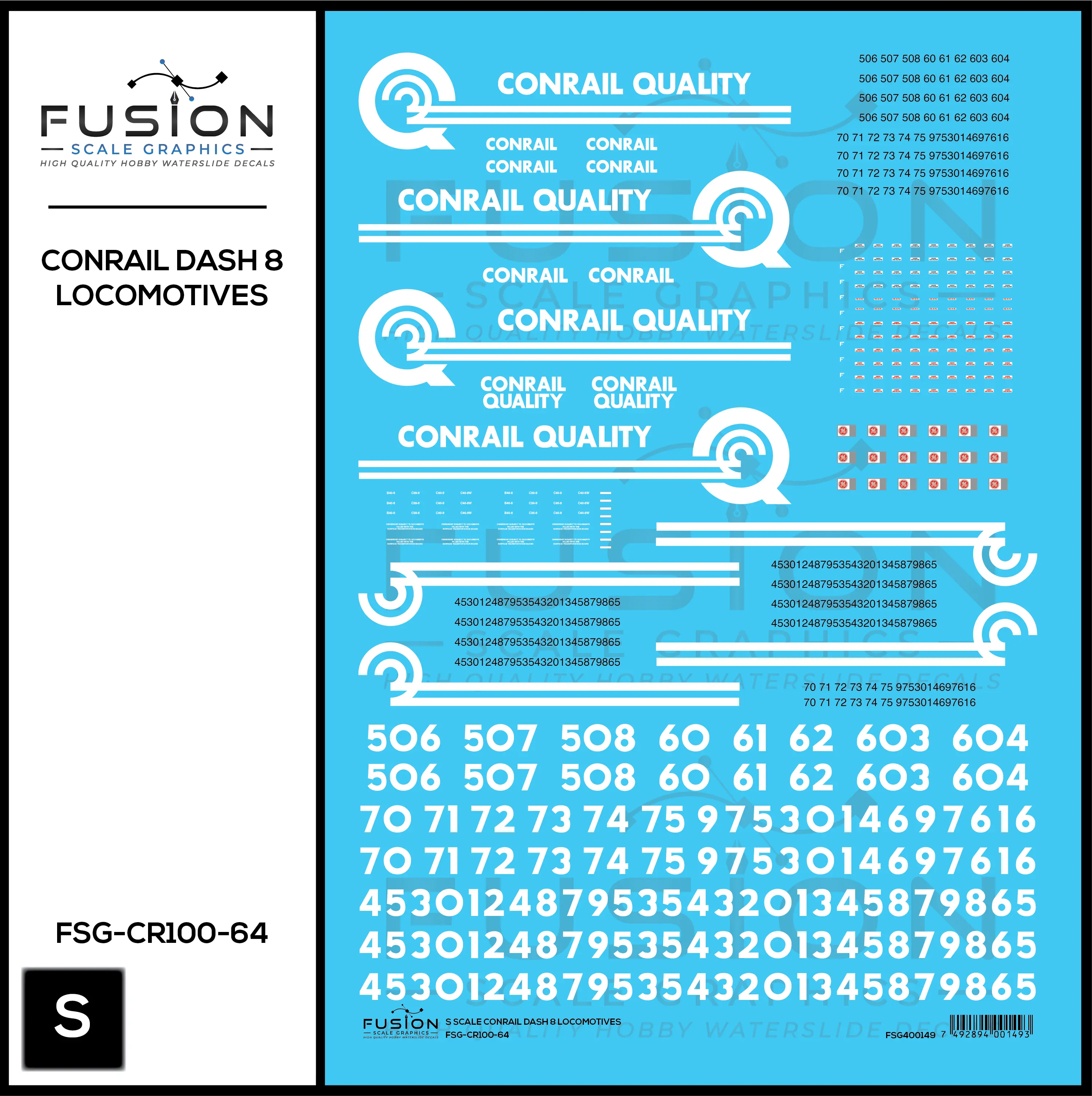 S Scale Conrail GE Dash 8 Locomotives Decal Set Fusion Scale Graphics