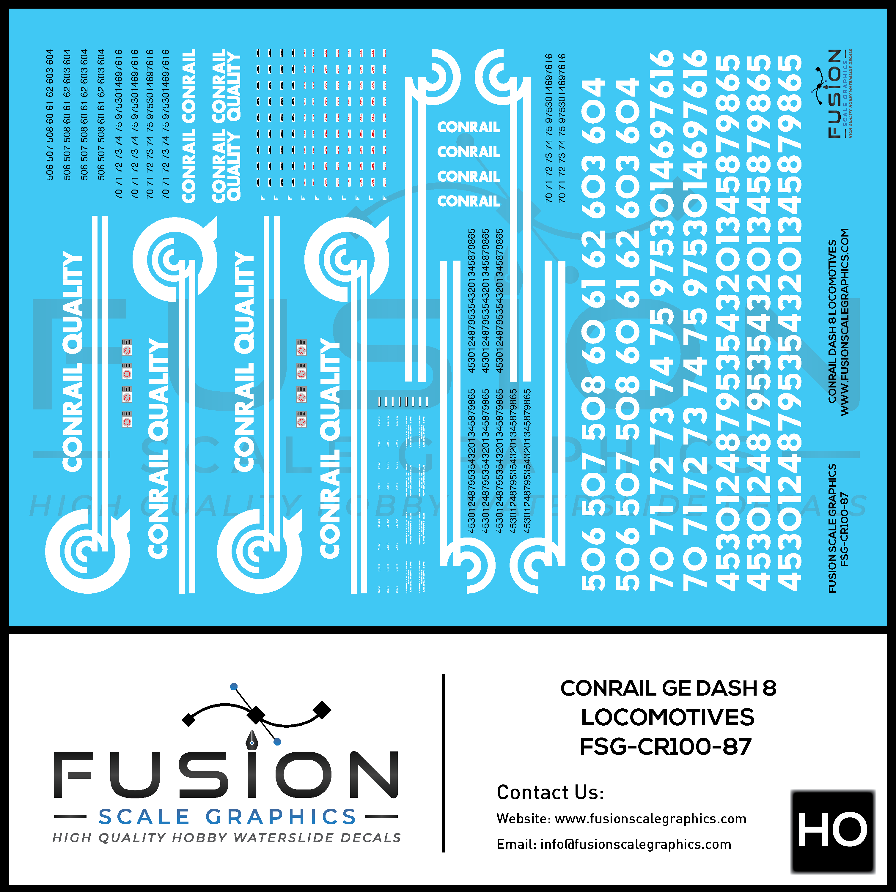 HO Scale Conrail GE Dash 8 Locomotives Decal Set Fusion Scale Graphics