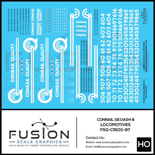 HO Scale Conrail GE Dash 8 Locomotives Decal Set Fusion Scale Graphics