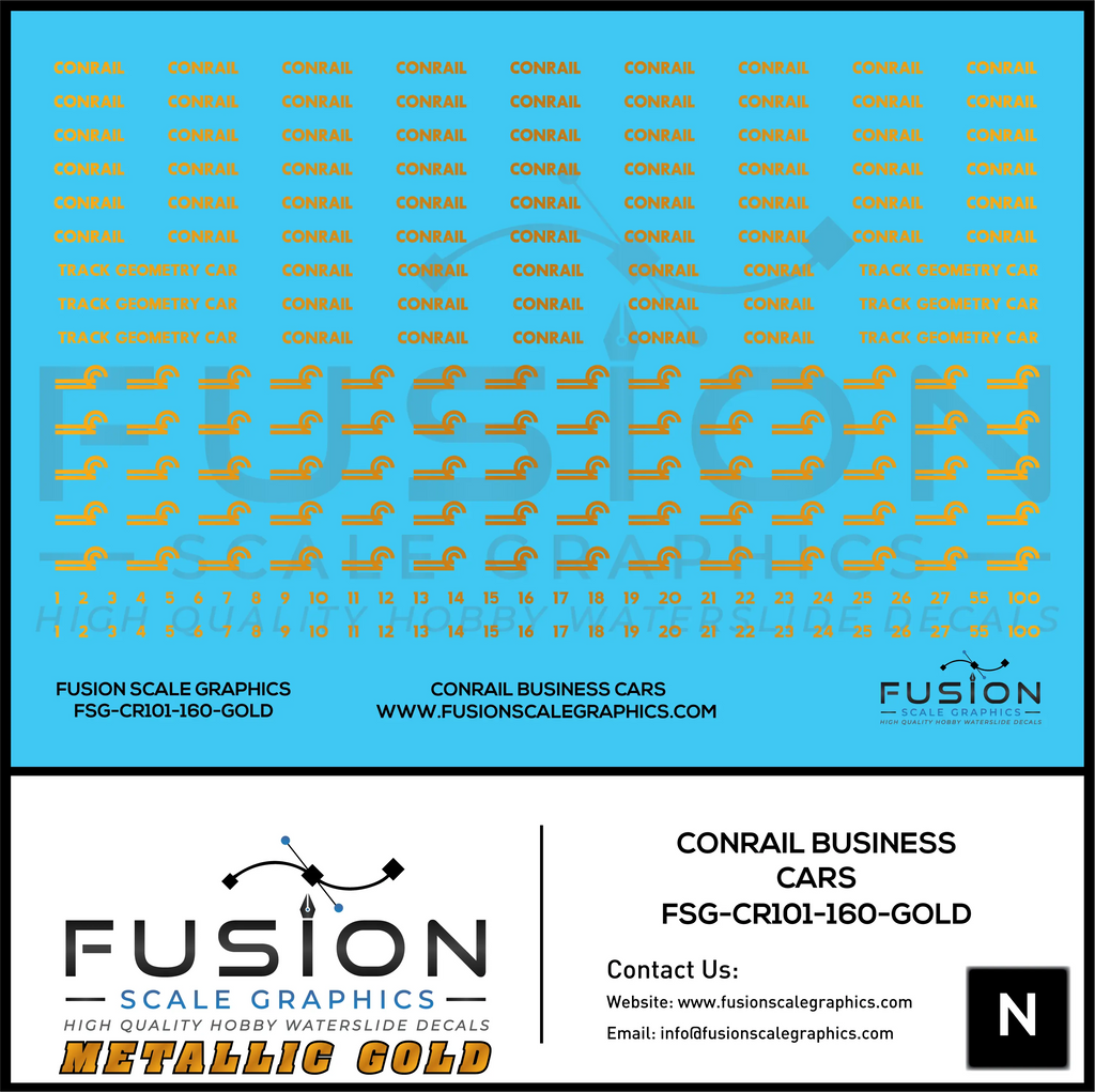 Metallic Gold N Scale Conrail Business Cars Decal Set Fusion Scale Graphics