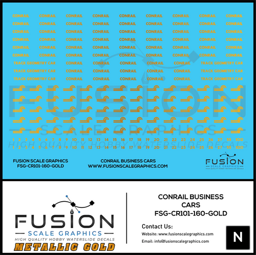 Metallic Gold N Scale Conrail Business Cars Decal Set Fusion Scale Graphics