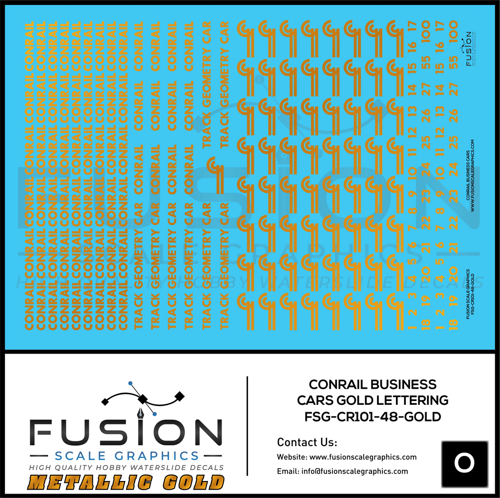 Metallic Gold O Scale Conrail Business Cars Decal Set Fusion Scale Graphics