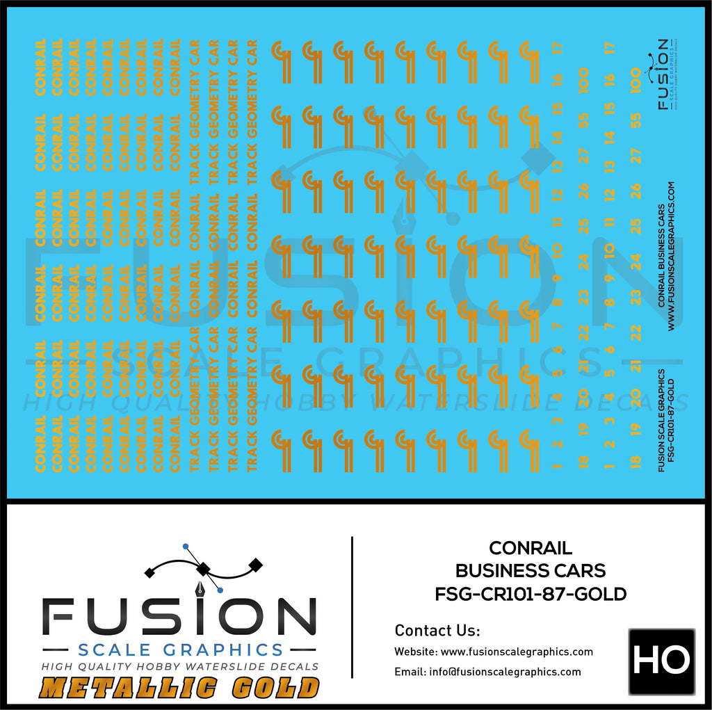 Metallic Gold HO Scale Conrail Business Cars Decal Set Fusion Scale Graphics