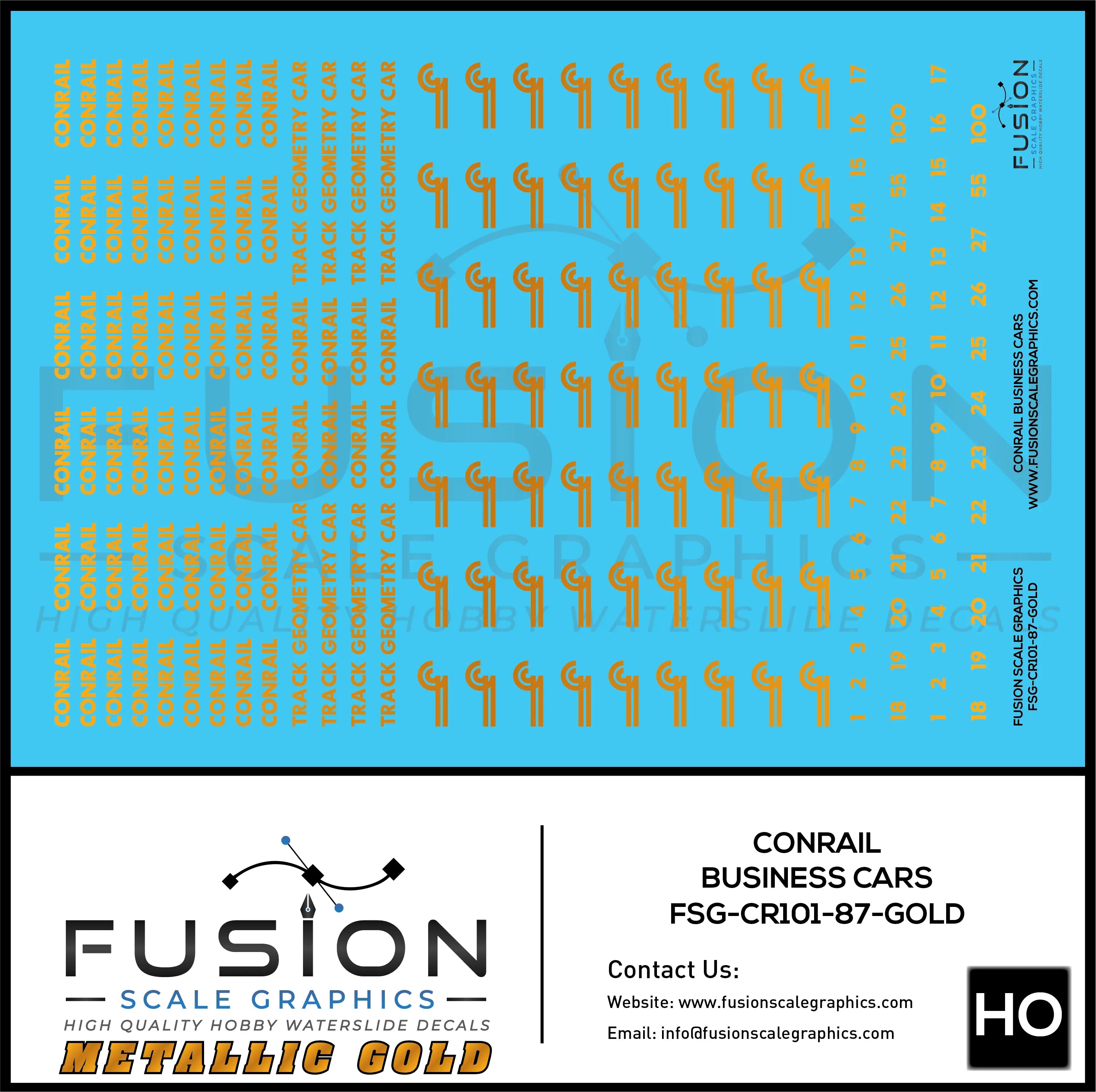 Metallic Gold HO Scale Conrail Business Cars Decal Set Fusion Scale Graphics