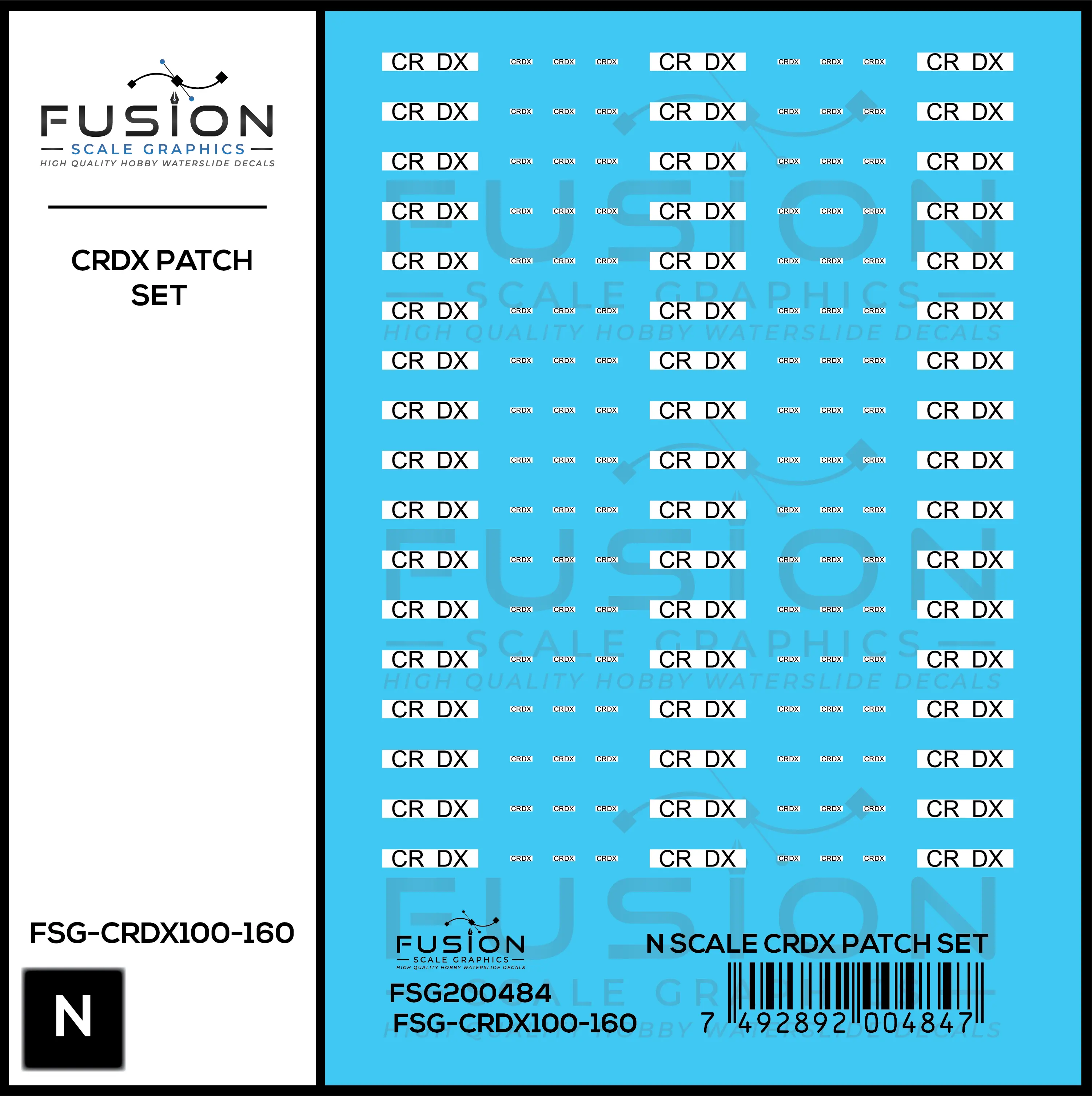 N Scale CRDX Black W/ White Patch Freight Car Repatch Decal Set Fusion Scale Graphics