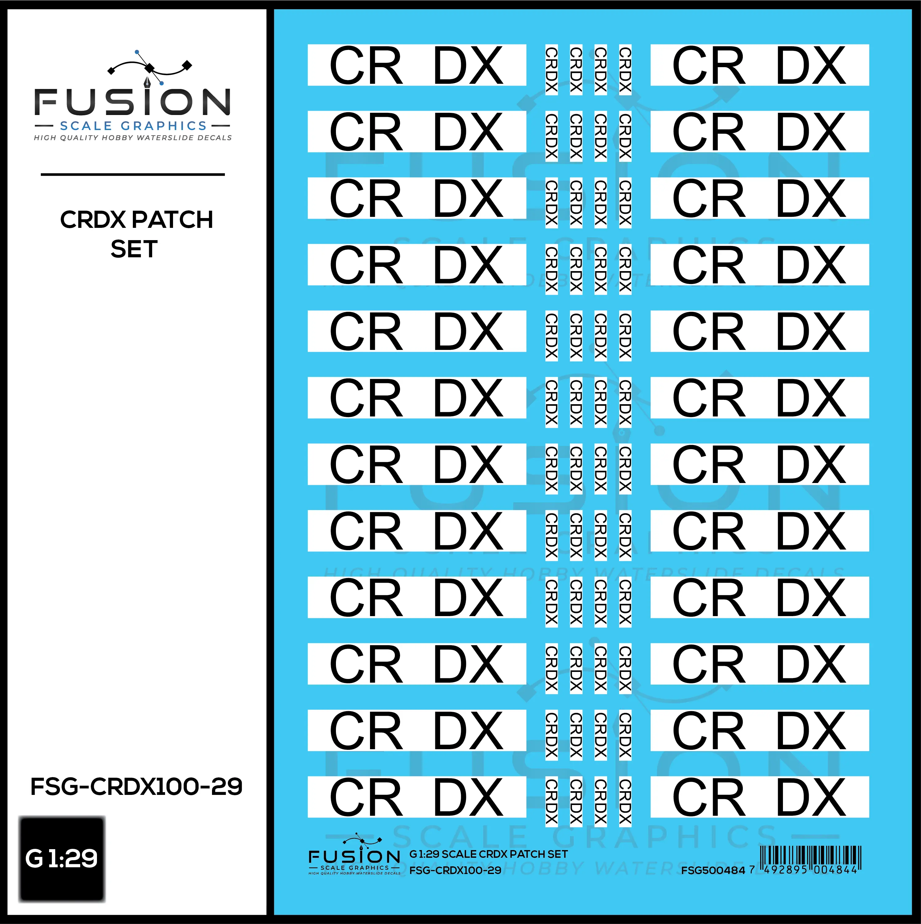G 1:29 Scale CRDX Black W/ White Patch Freight Car Repatch Decal Set Fusion Scale Graphics
