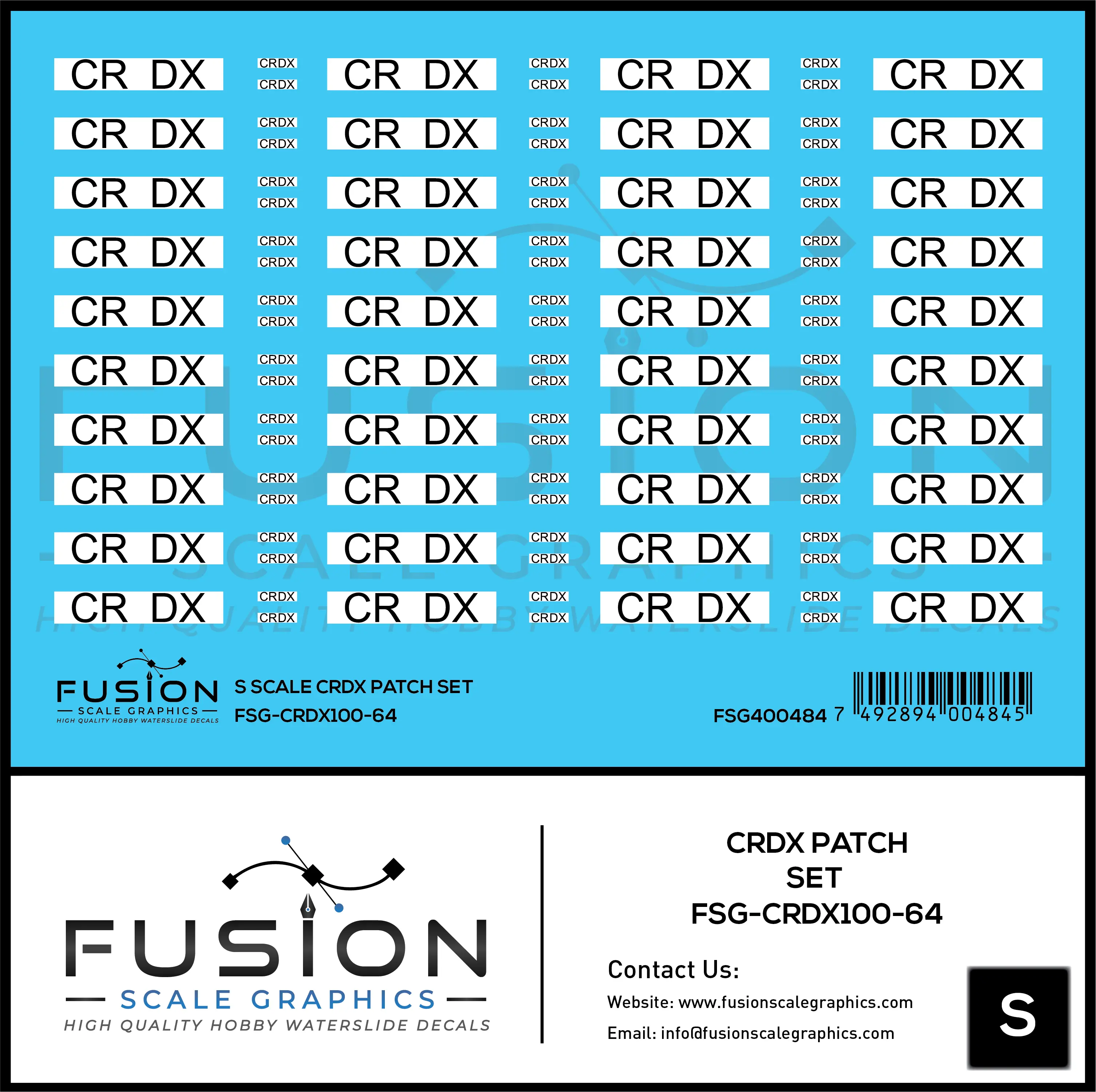 S Scale CRDX Black W/ White Patch Freight Car Repatch Decal Set Fusion Scale Graphics