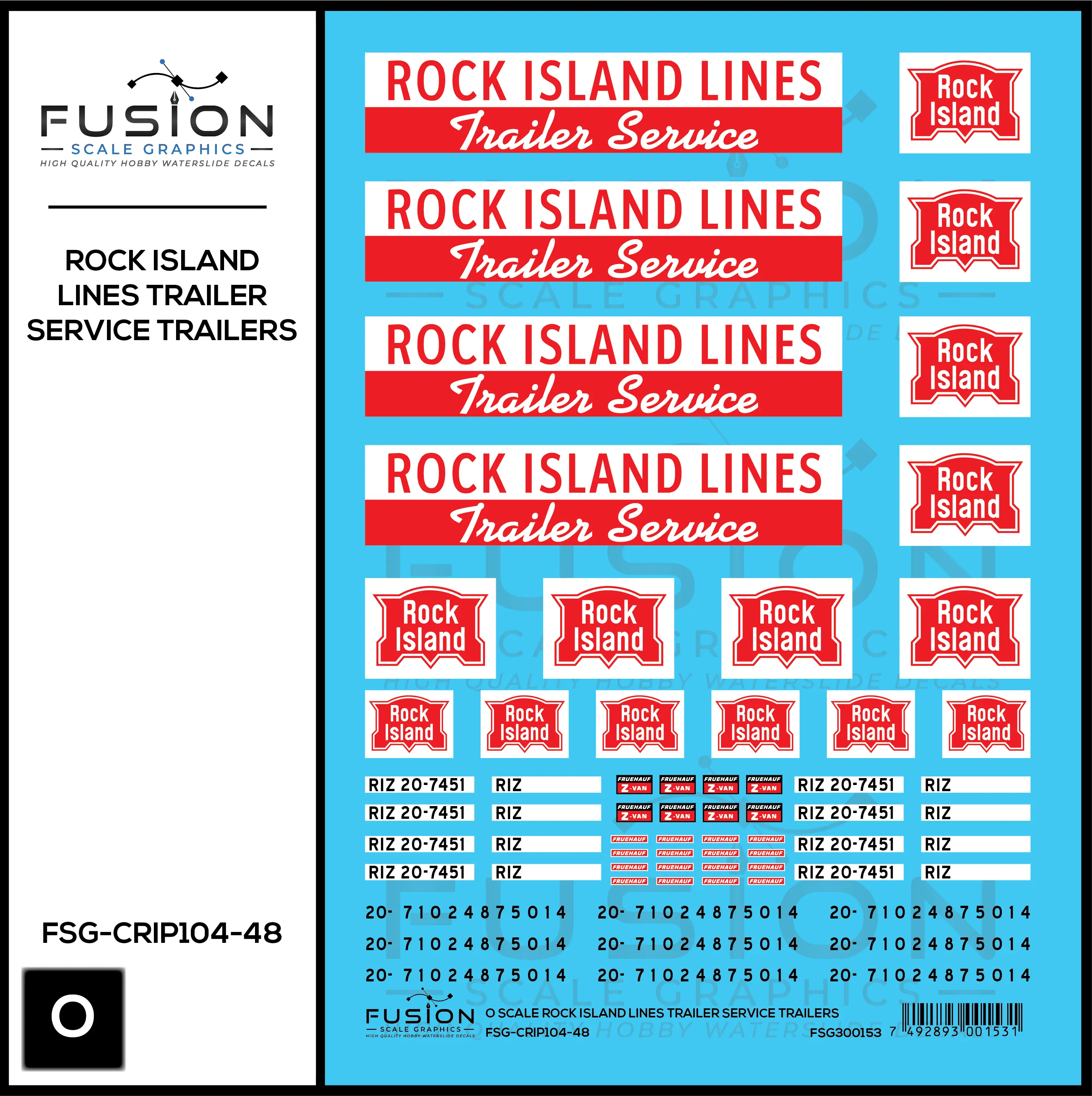 O Scale Rock Island Lines Trailer Service Decal Set Fusion Scale Graphics