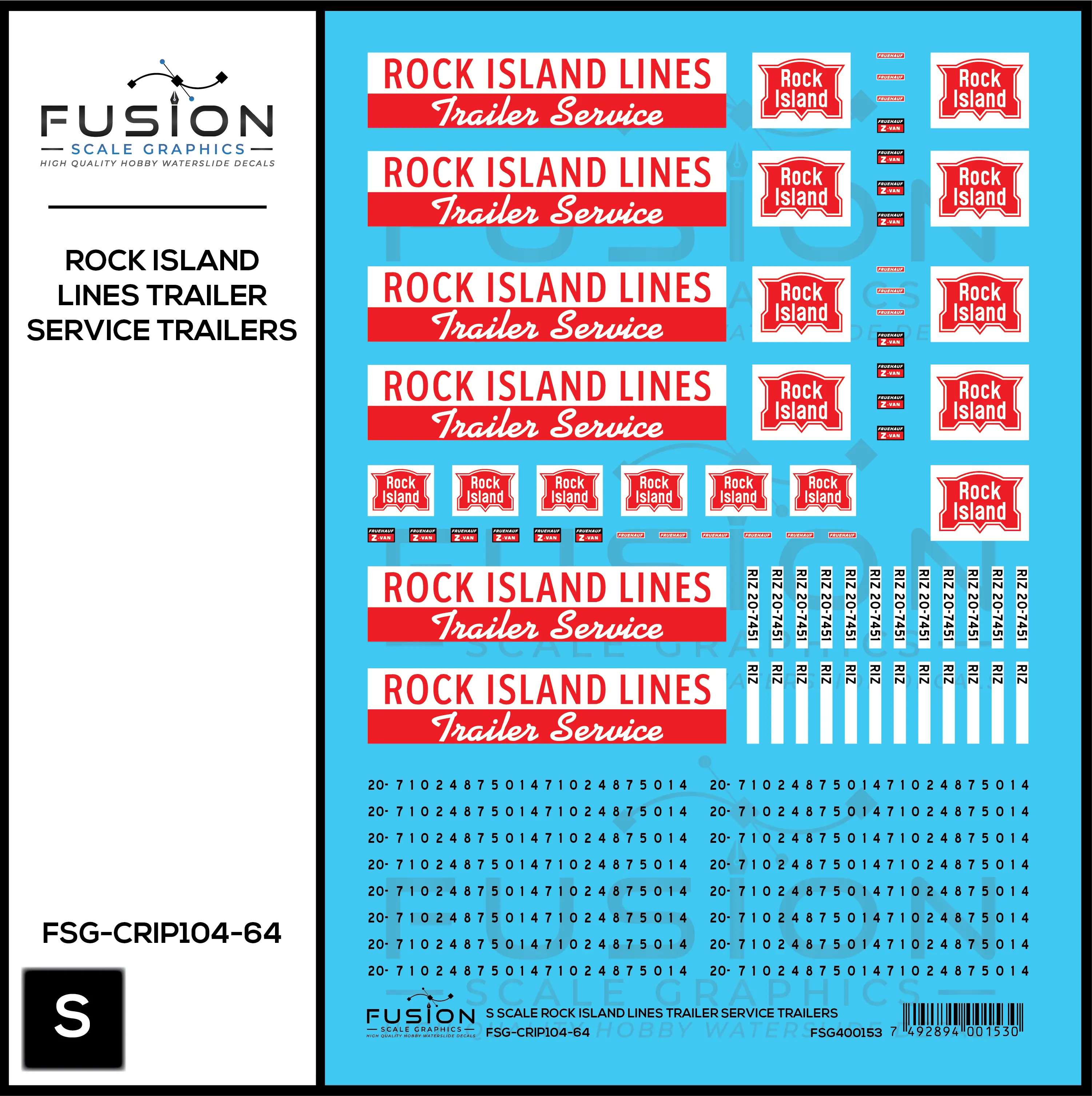 S Scale Rock Island Lines Trailer Service Decal Set Fusion Scale Graphics