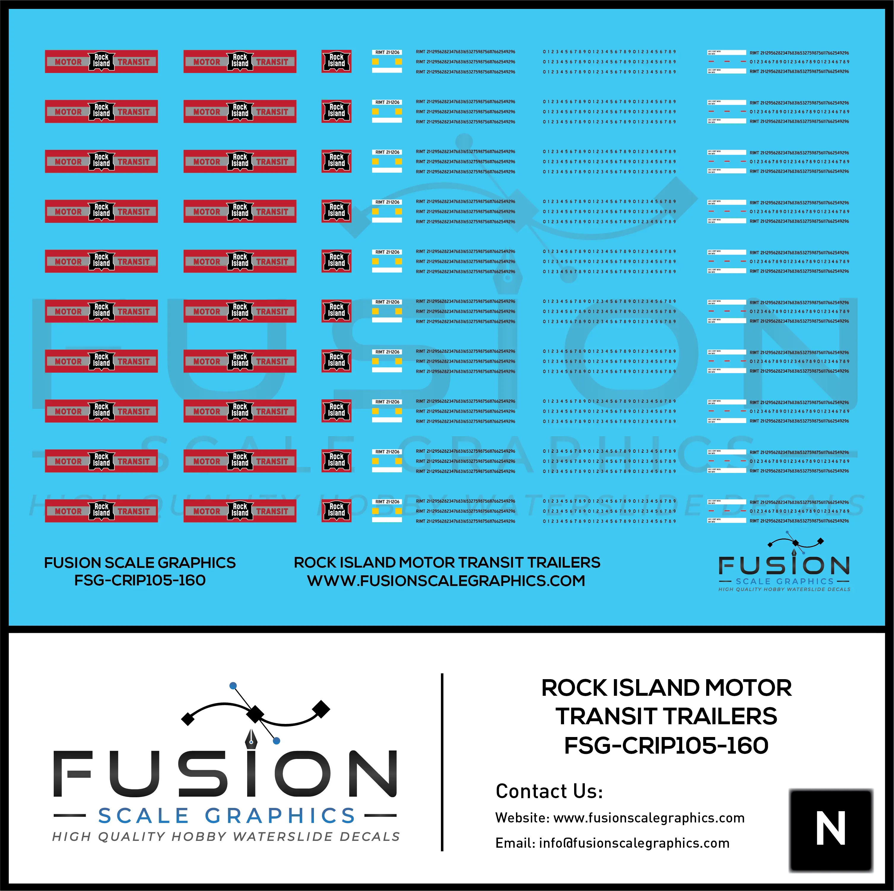 N Scale Rock Island Motor Transit Trailers Decal Set Fusion Scale Graphics