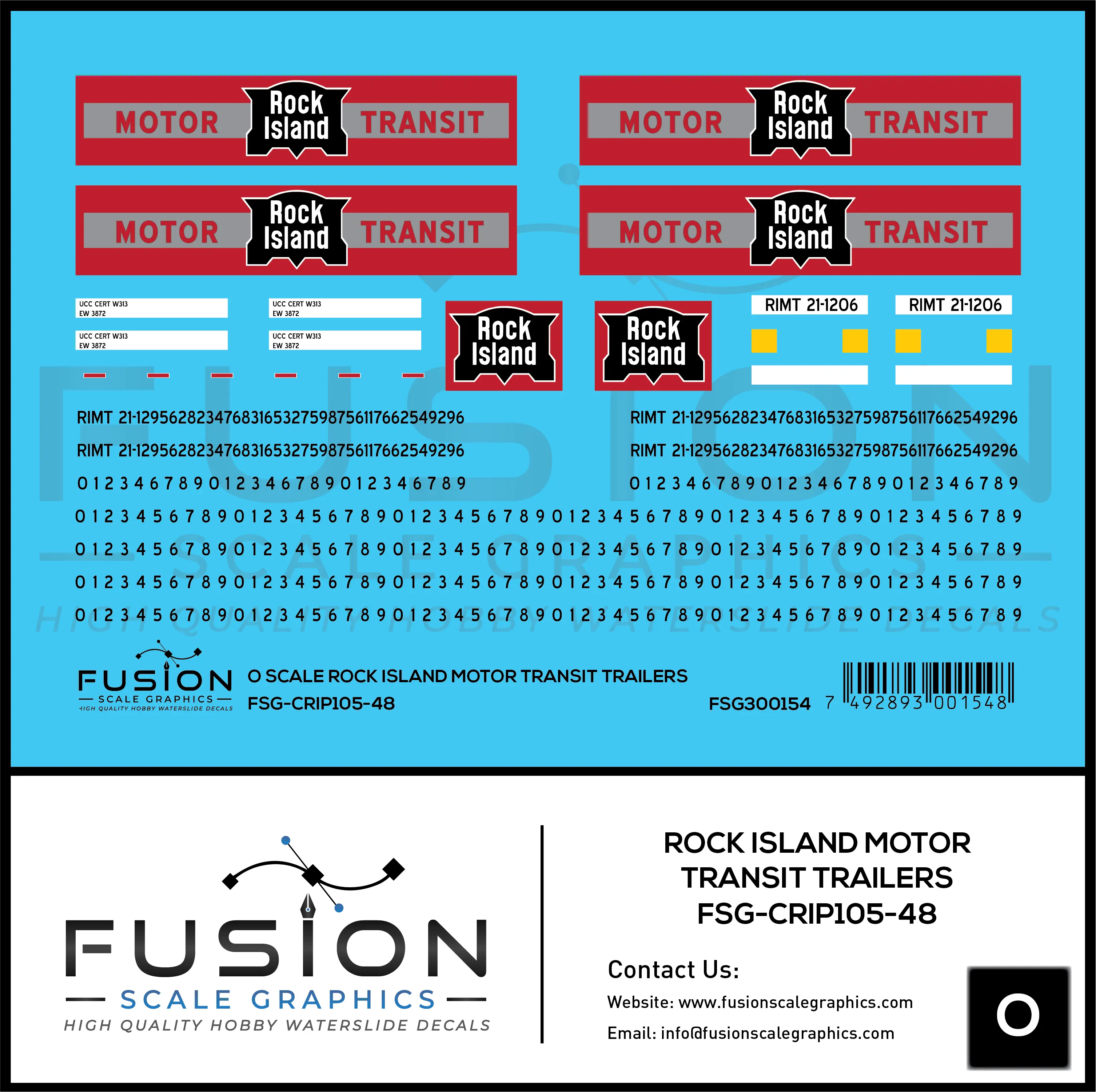 O Scale Rock Island Motor Transit Trailers Decal Set Fusion Scale Graphics
