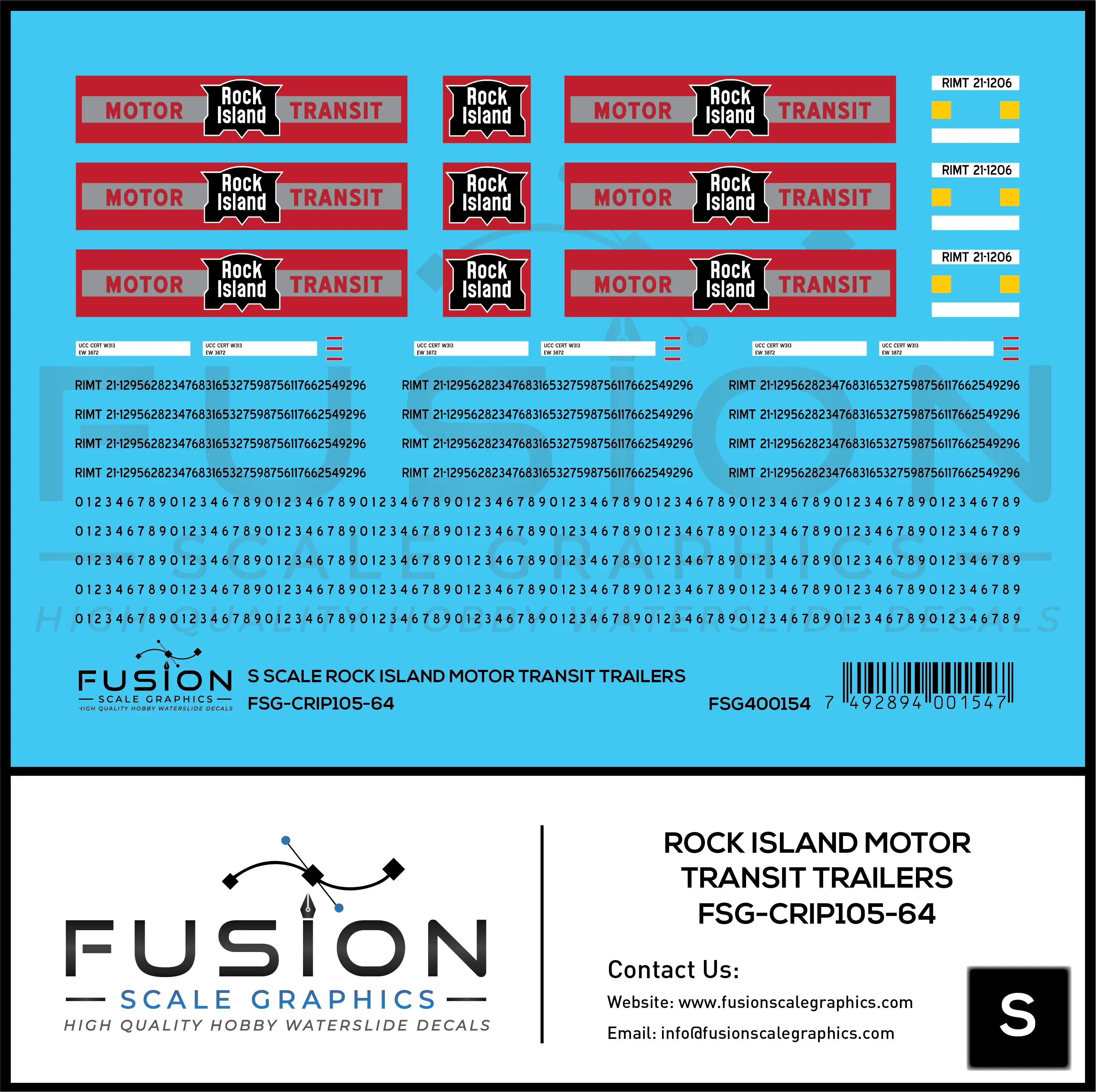 S Scale Rock Island Motor Transit Trailers Decal Set Fusion Scale Graphics