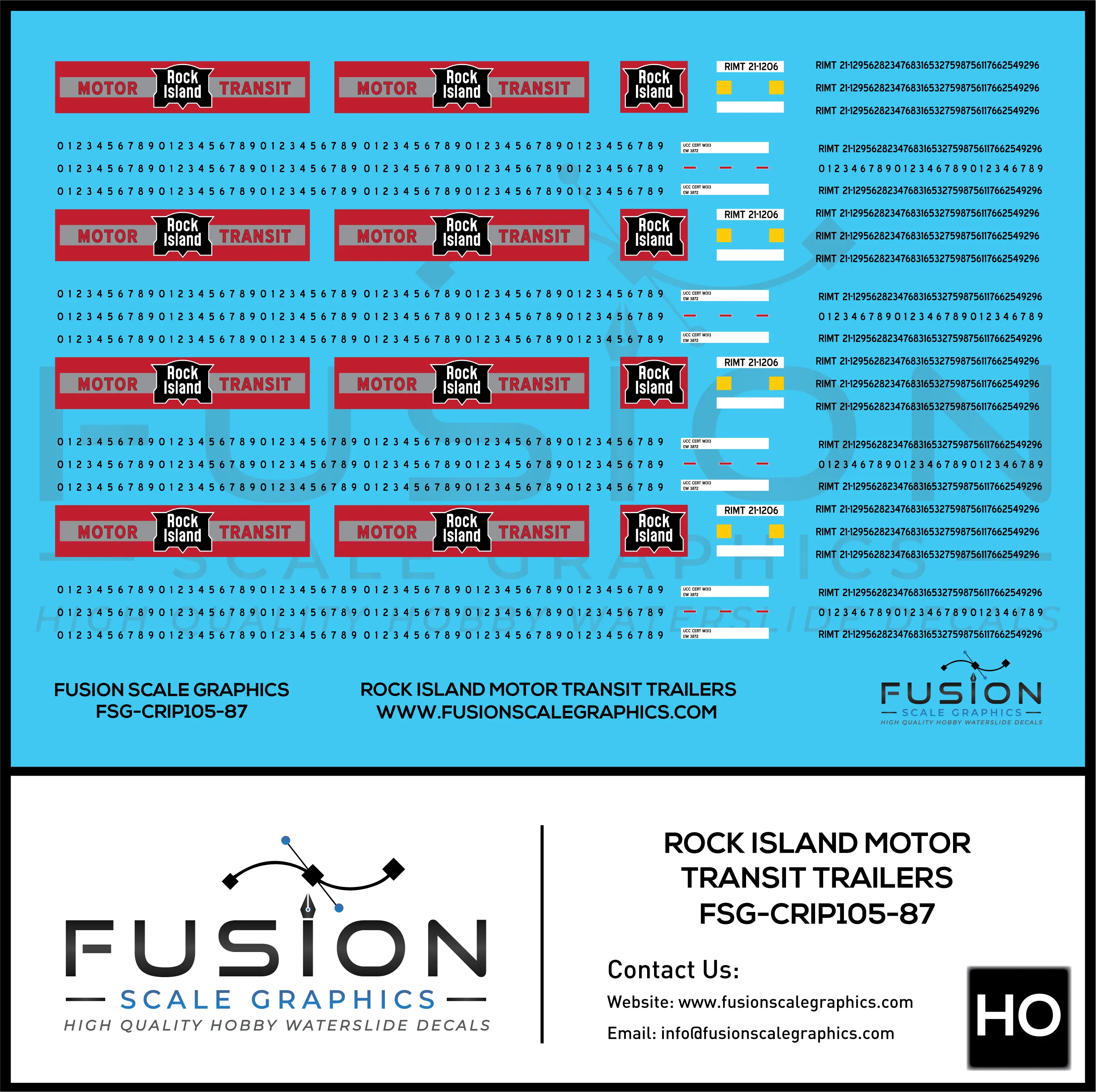 HO Scale Rock Island Motor Transit Trailers Decal Set Fusion Scale Graphics