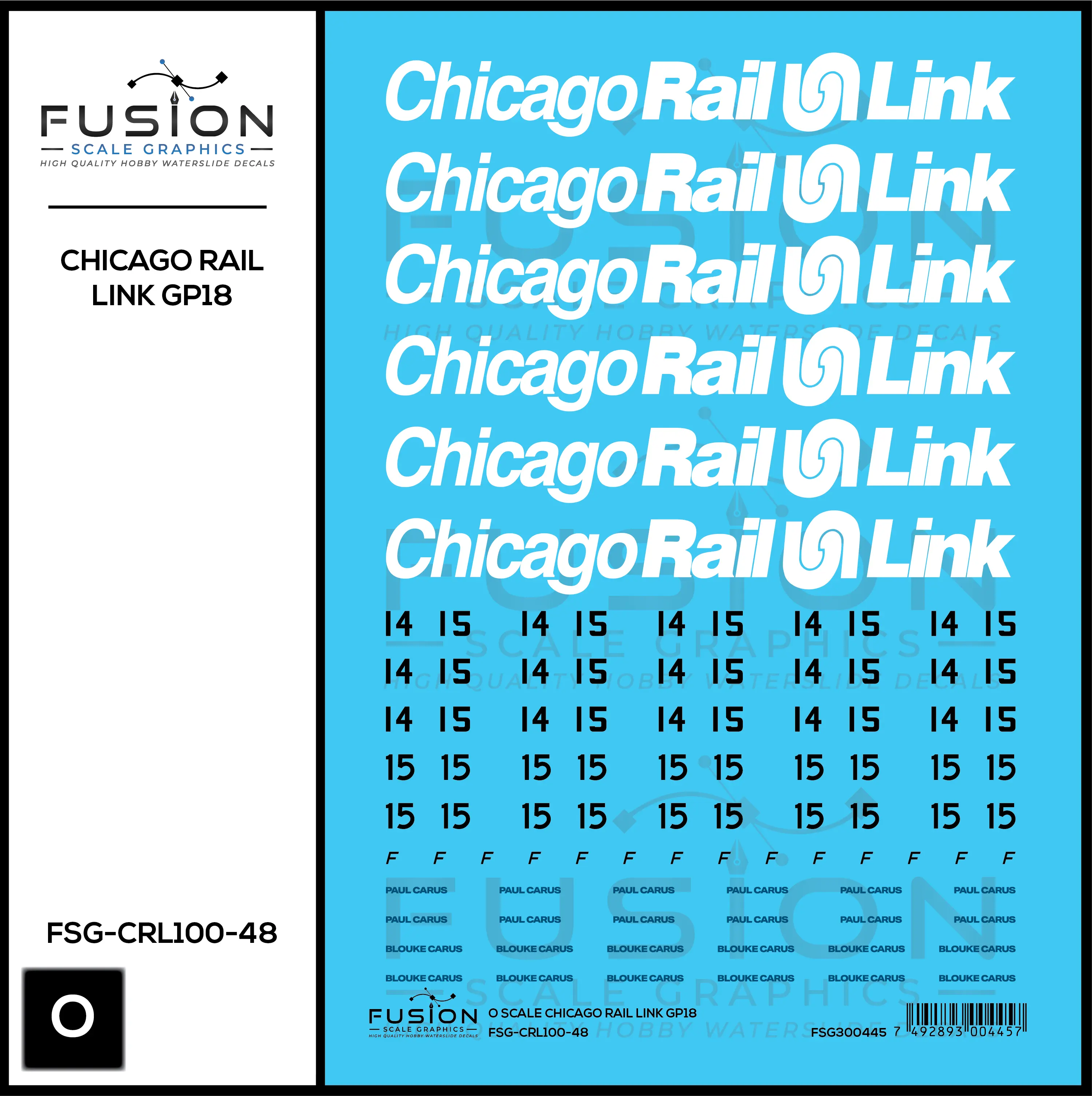 O Scale Chicago Rail Link EMD GP18 14 & 15 Locomotive Decal Set Fusion Scale Graphics