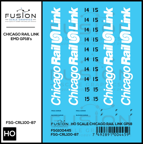 HO Scale Chicago Rail Link EMD GP18 14 & 15 Locomotive Decal Set Fusion Scale Graphics