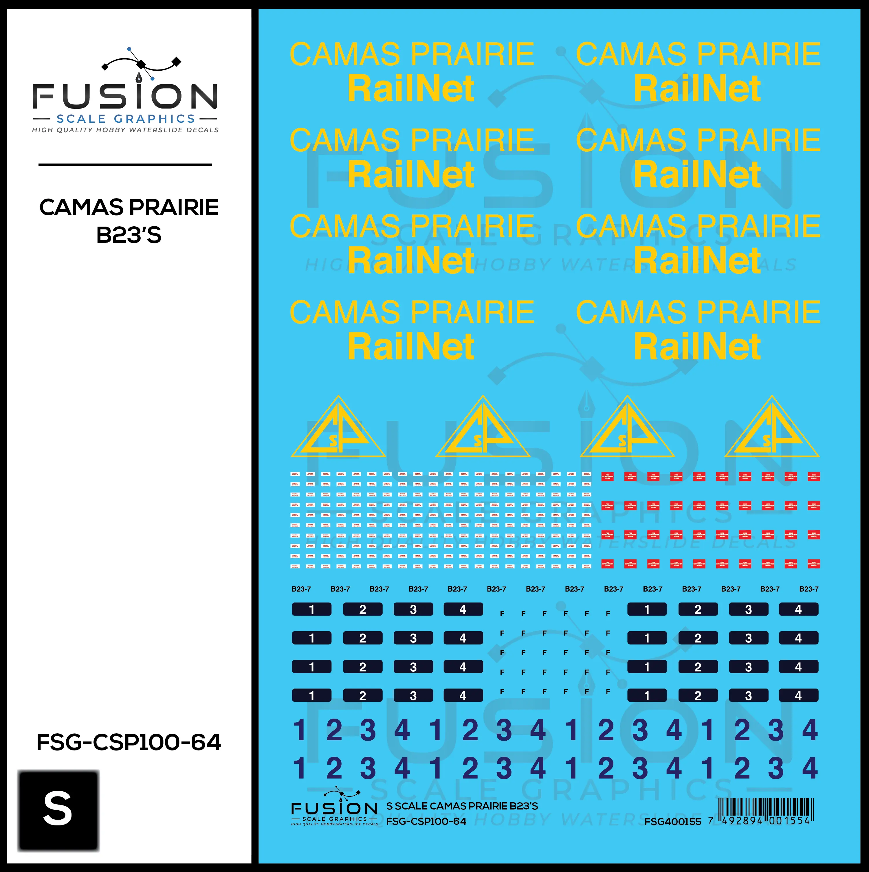 S Scale Camas Prairie RailNet GE B23-7 Locomotives Decal Set Fusion Scale Graphics