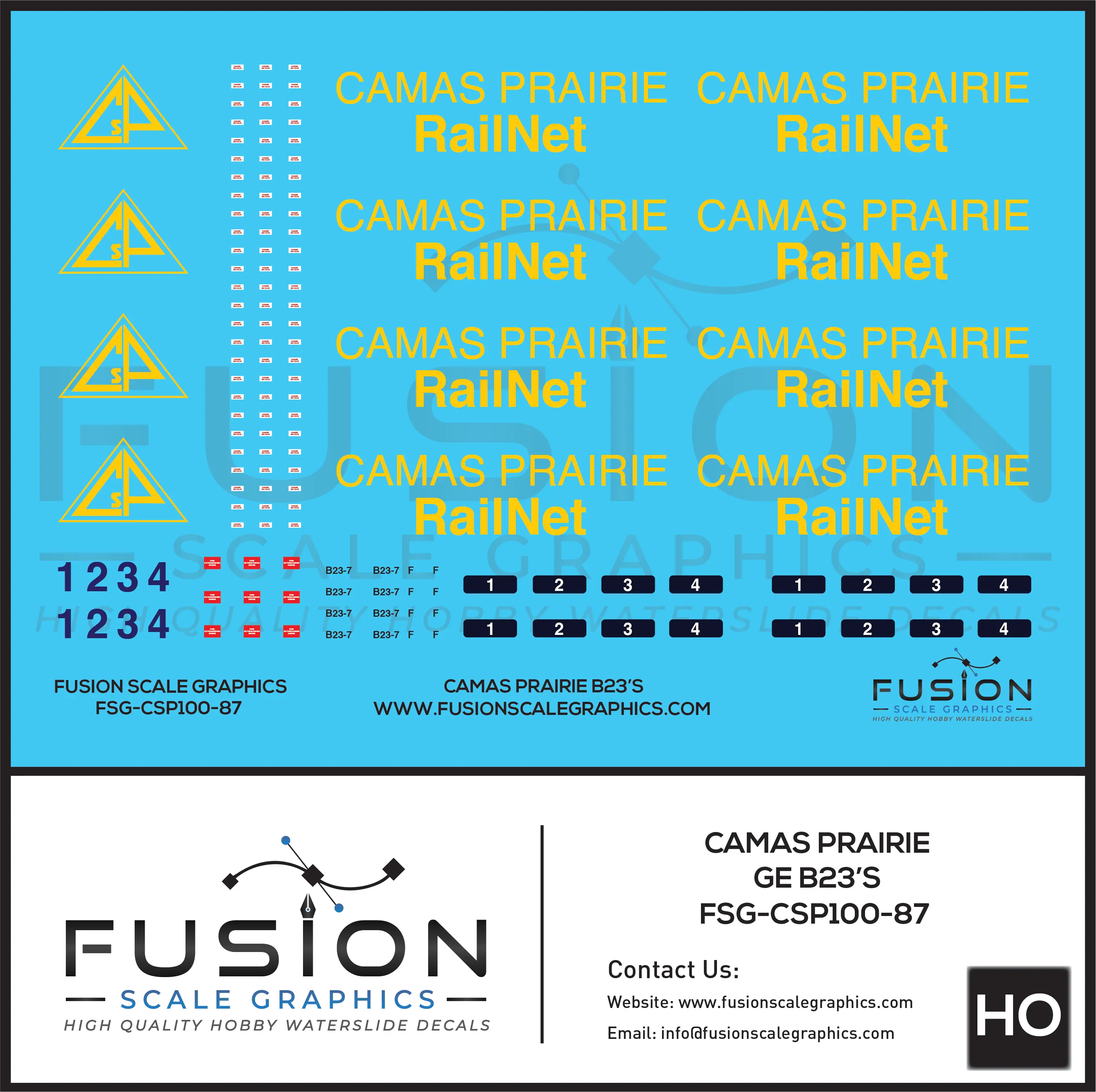HO Scale Camas Prairie RailNet GE B23-7 Locomotives Decal Set Fusion Scale Graphics