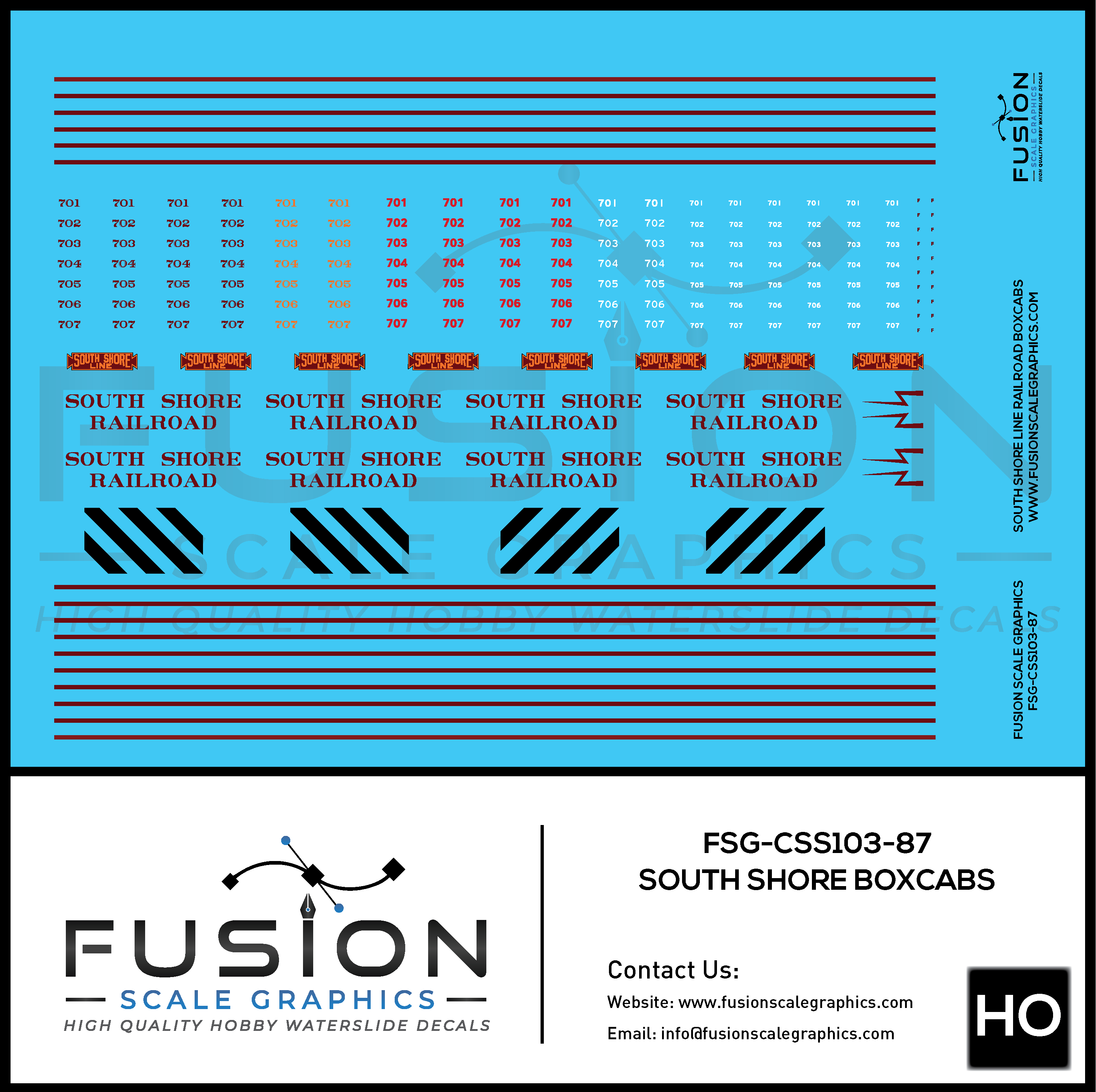 HO Scale South Shore Railroad Boxcabs Decal Set Fusion Scale Graphics