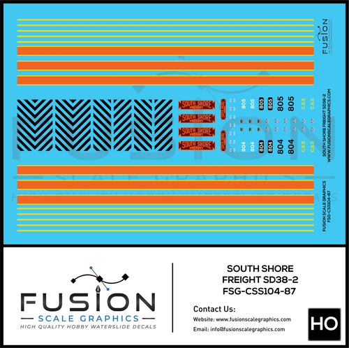 HO Scale South Shore Line SD38-2 Locomotive Decal Set Fusion Scale Graphics