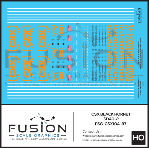 HO Scale CSX Black Hornet EMD SD40-2 Locomotive Decal Set Fusion Scale Graphics