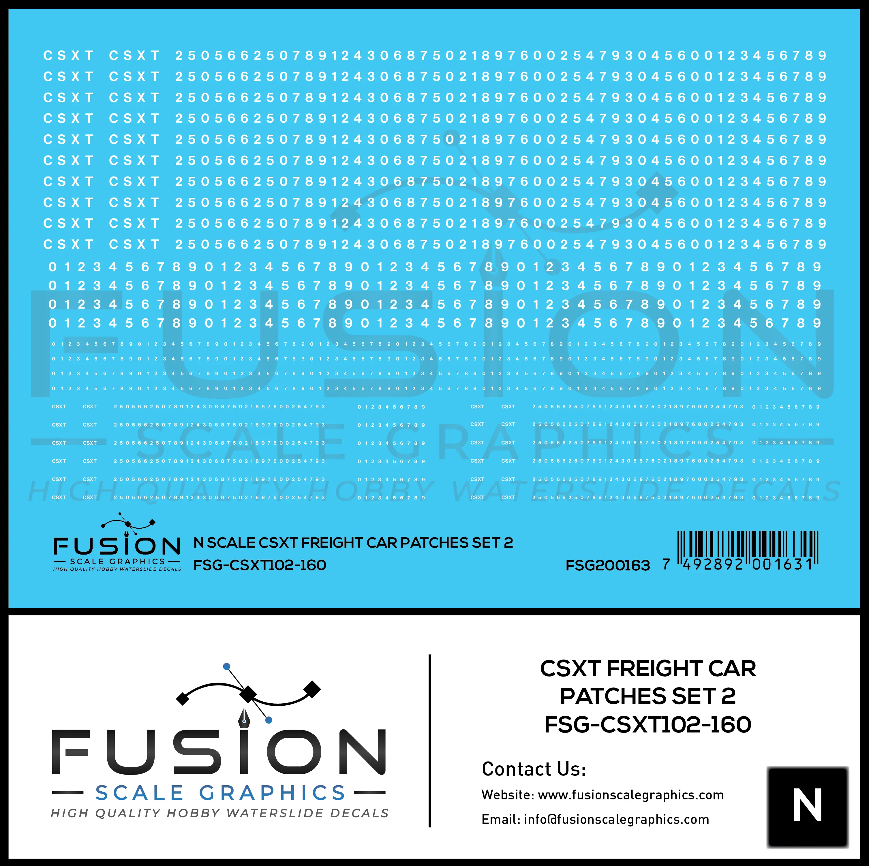 N Scale CSXT Freight Car Patches Set 2 White Fusion Scale Graphics