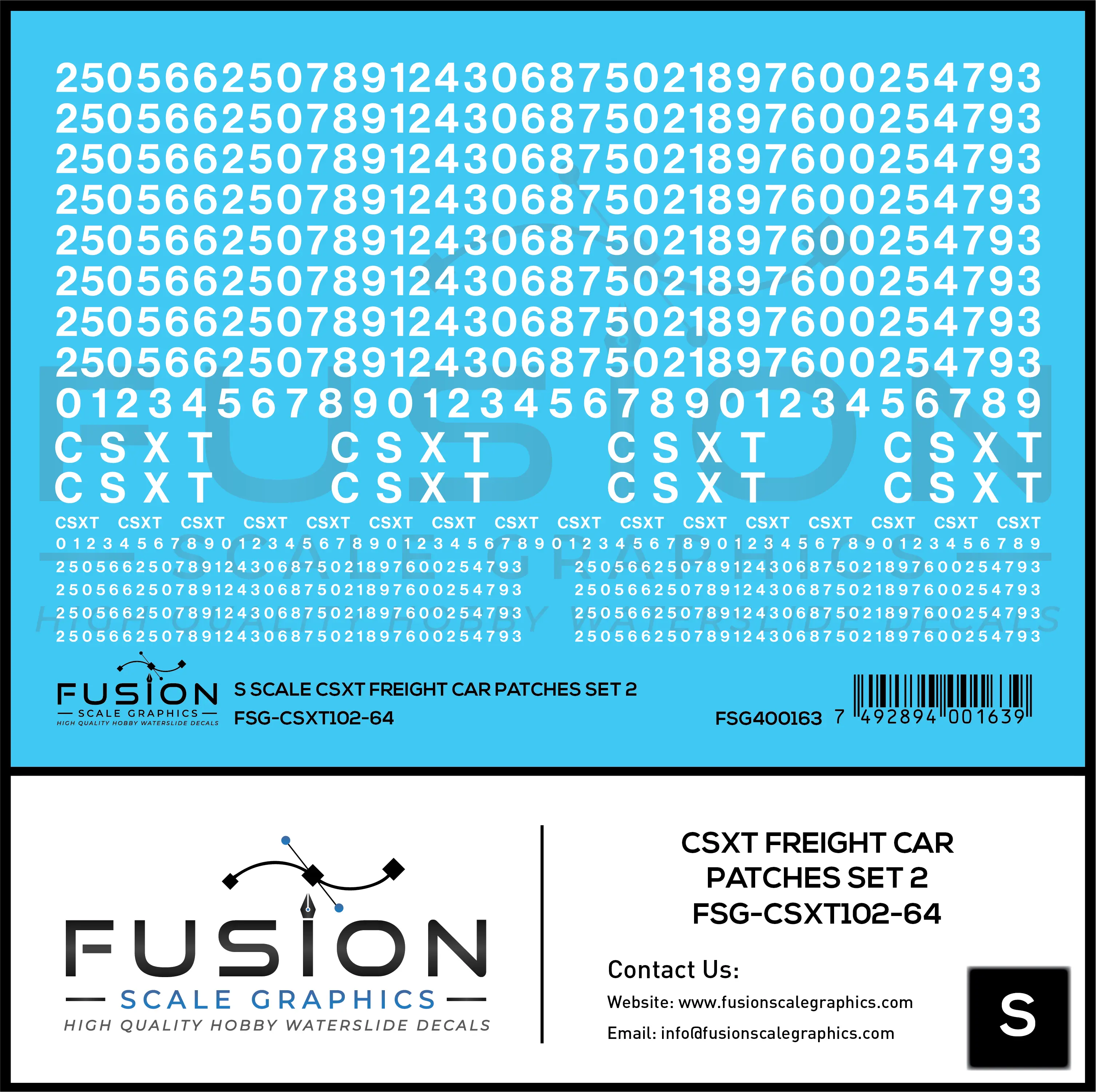 S Scale CSXT Freight Car Patches Set 2 White Fusion Scale Graphics