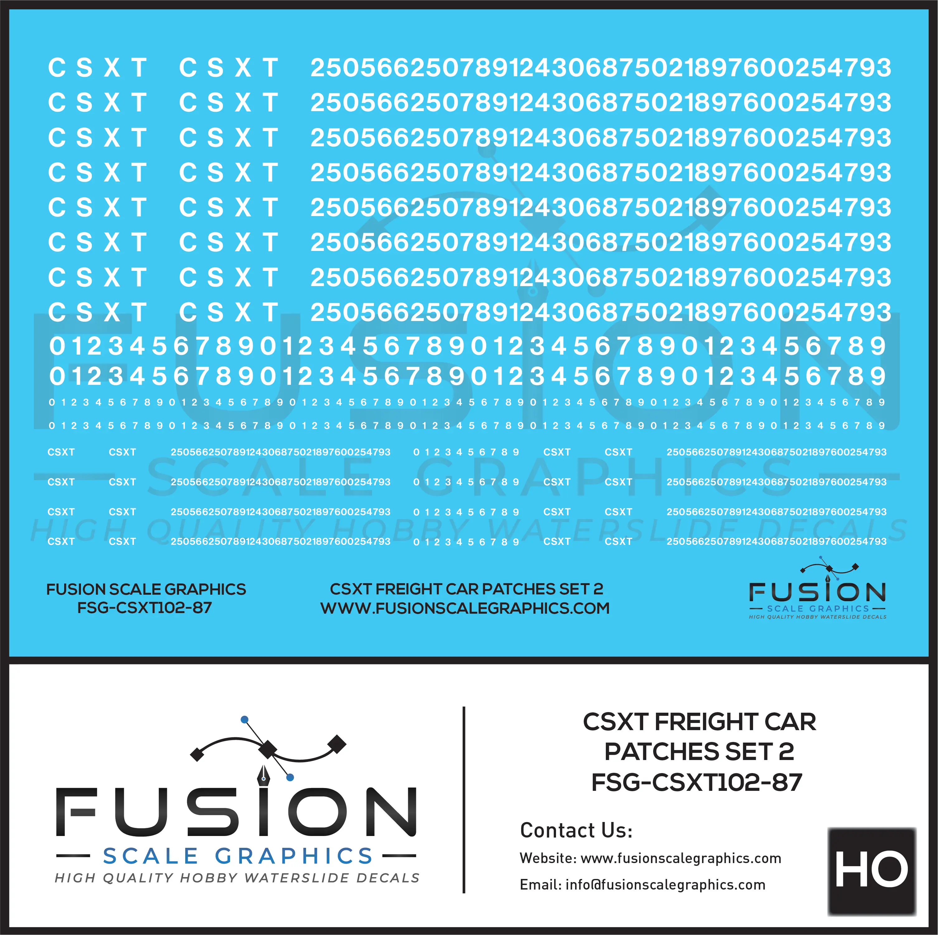 HO Scale CSX CSXT Freight Car Patches Set 2 White Fusion Scale Graphics