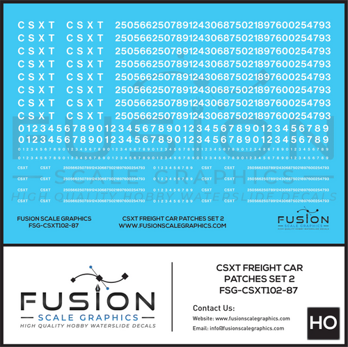 HO Scale CSX CSXT Freight Car Patches Set 2 White Fusion Scale Graphics