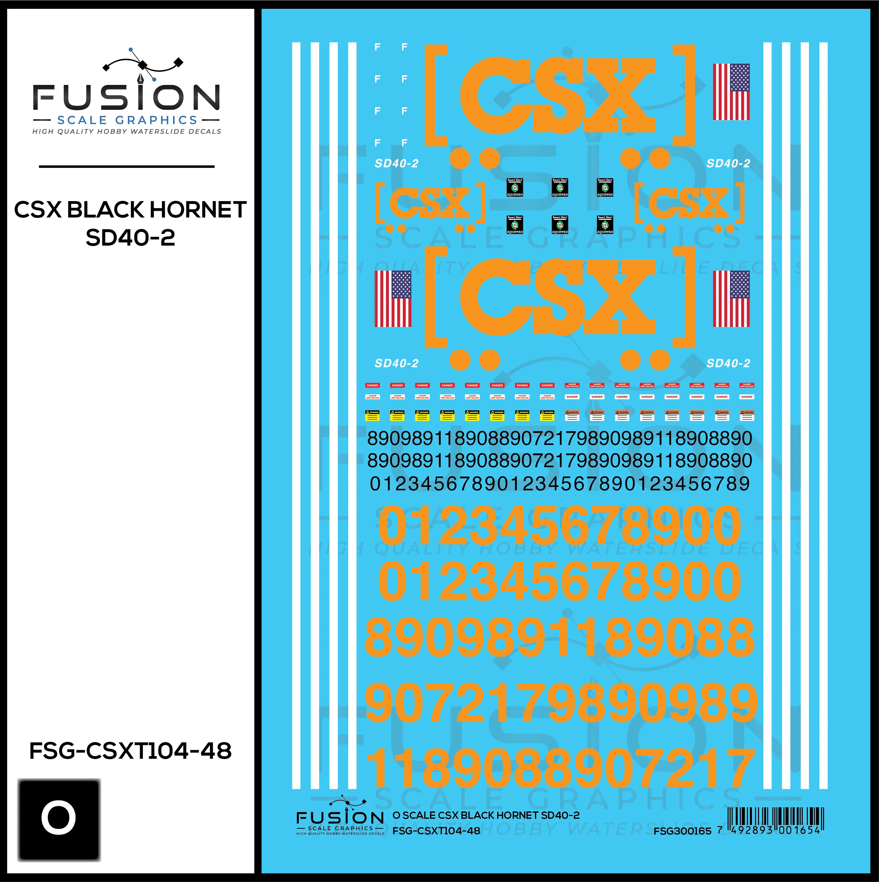 O Scale CSX Black Hornet SD40-2 Locomotive Decal Set Fusion Scale Graphics