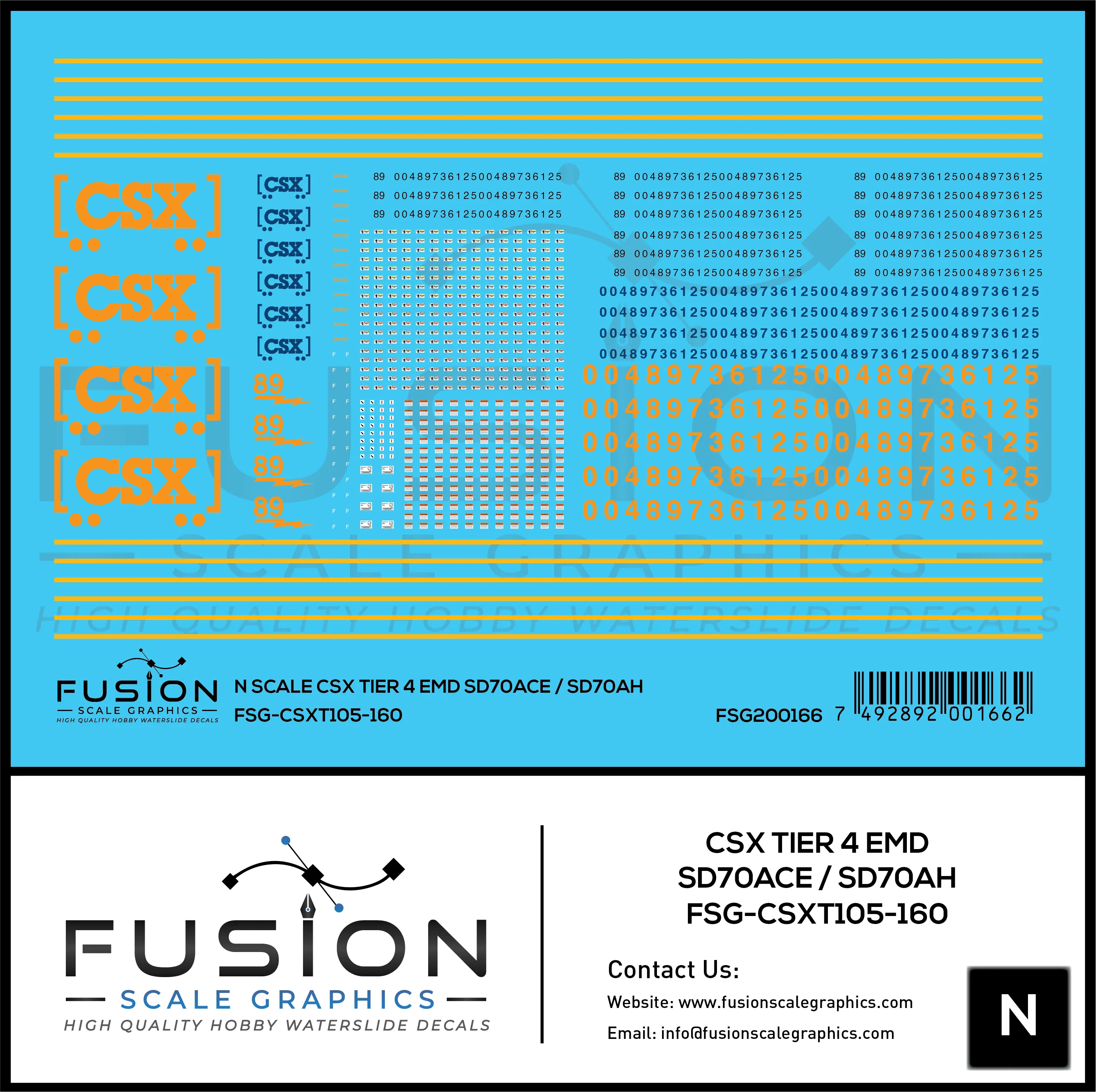 N Scale CSX EMD T4 SD70ACE SD70AH Locomotive Decal Set Fusion Scale Graphics