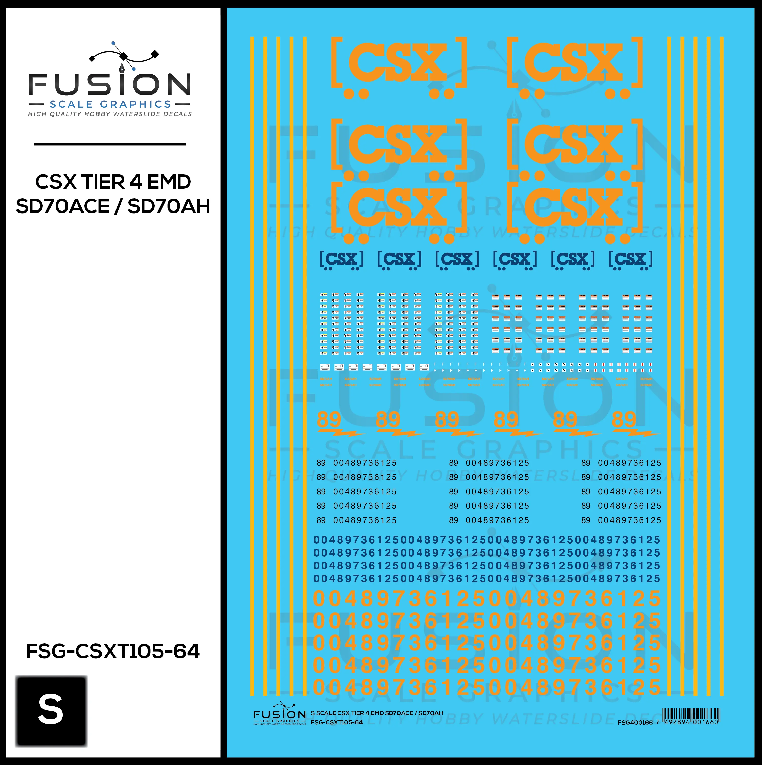 S Scale CSX EMD T4 SD70ACE SD70AH Locomotive Decal Set Fusion Scale Graphics