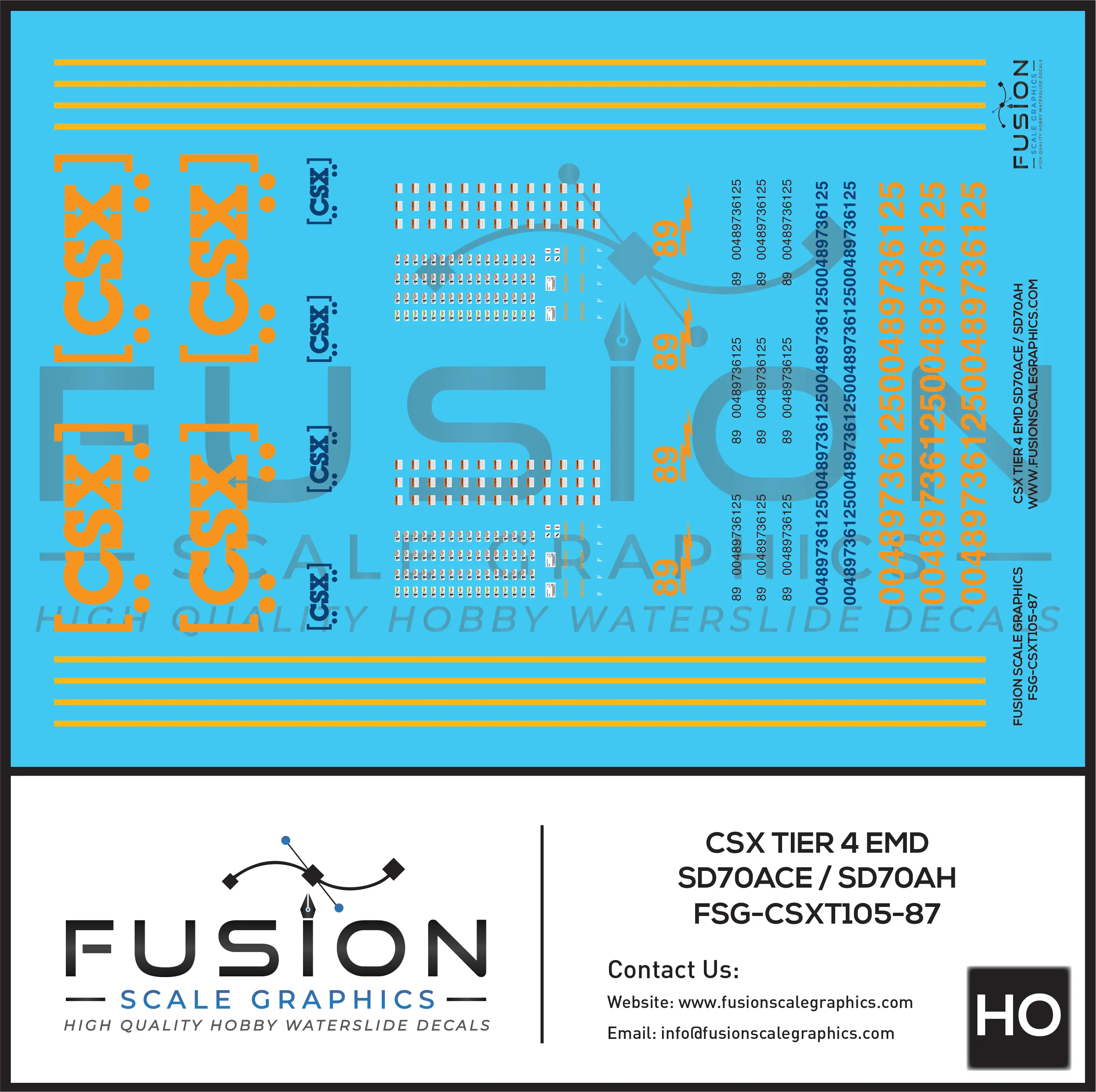 HO Scale CSX EMD T4 SD70ACE SD70AH Locomotive Decal Set Fusion Scale Graphics