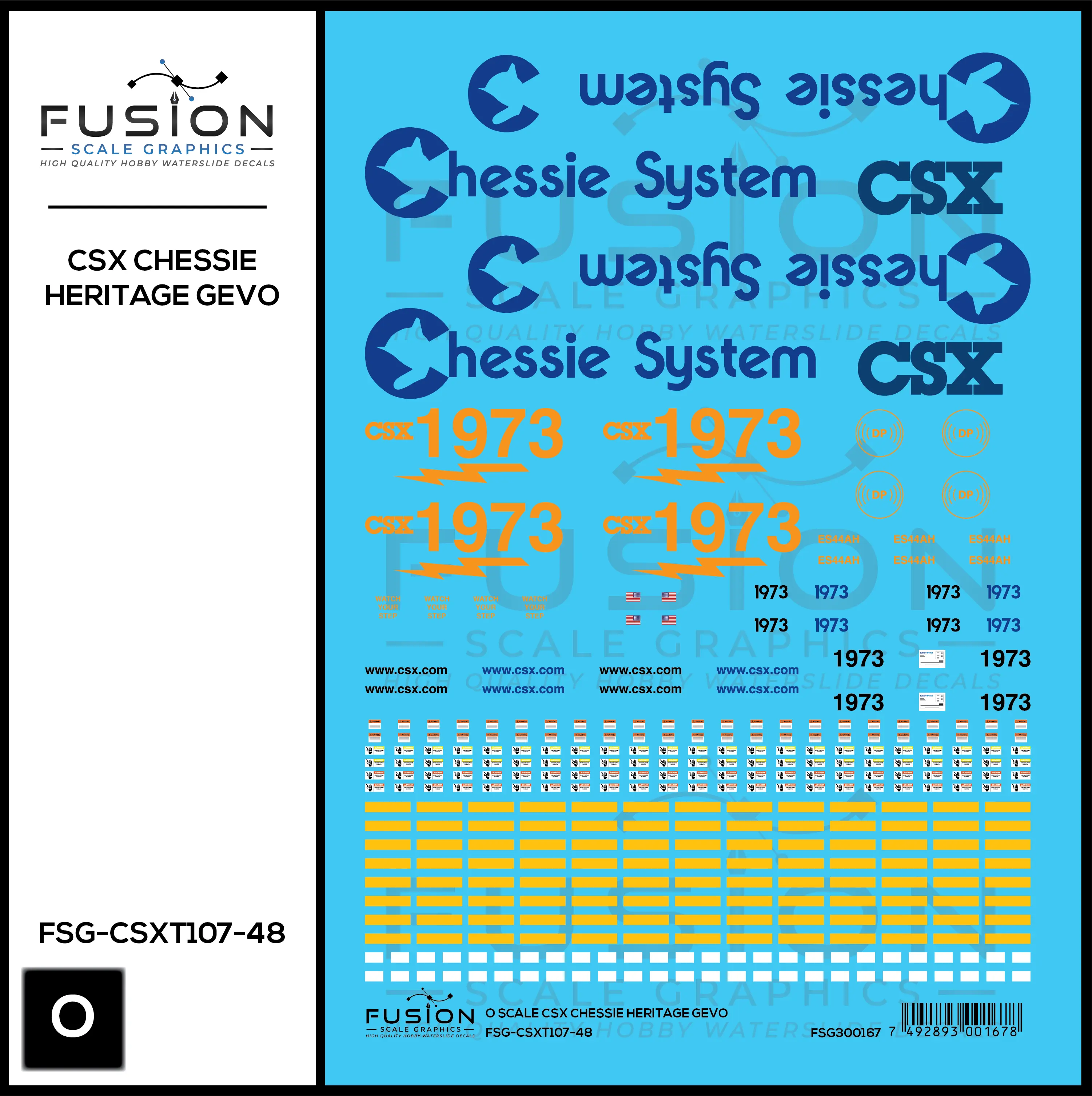 O Scale CSX 1973 Chessie System Heritage ES44AH Locomotive Decal Set Fusion Scale Graphics