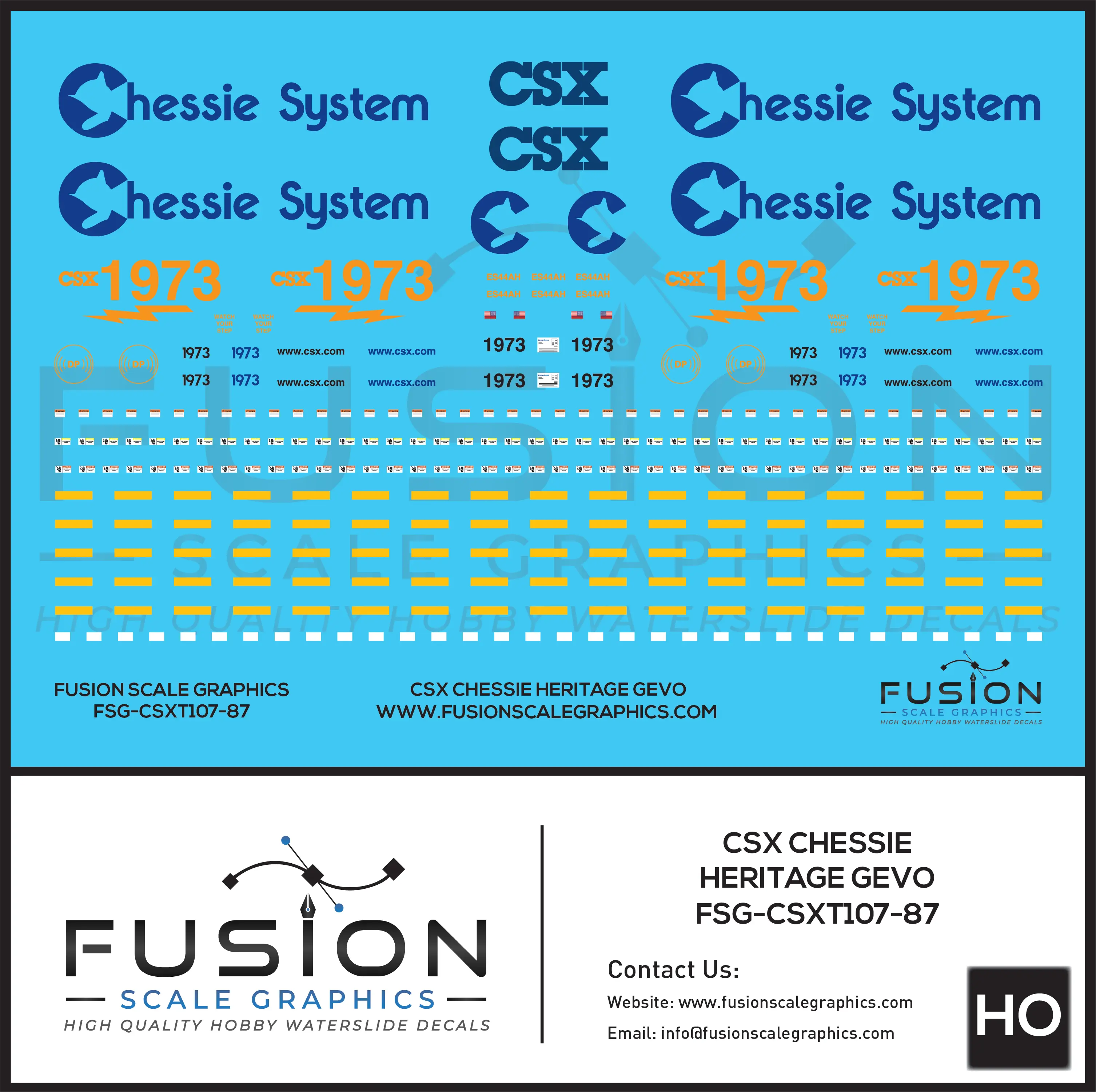 HO Scale CSX 1973 Chessie System Heritage ES44AH Locomotive Decal Set Fusion Scale Graphics