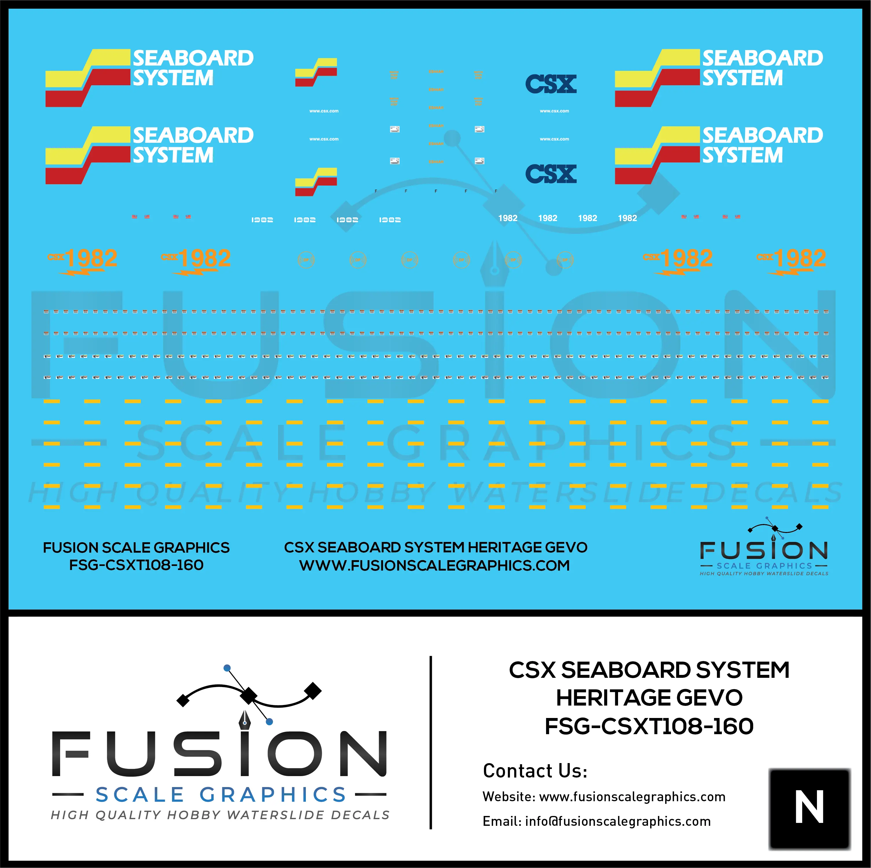 N Scale CSX 1982 Seaboard System Heritage ES44AH Locomotive Decal Set Fusion Scale Graphics