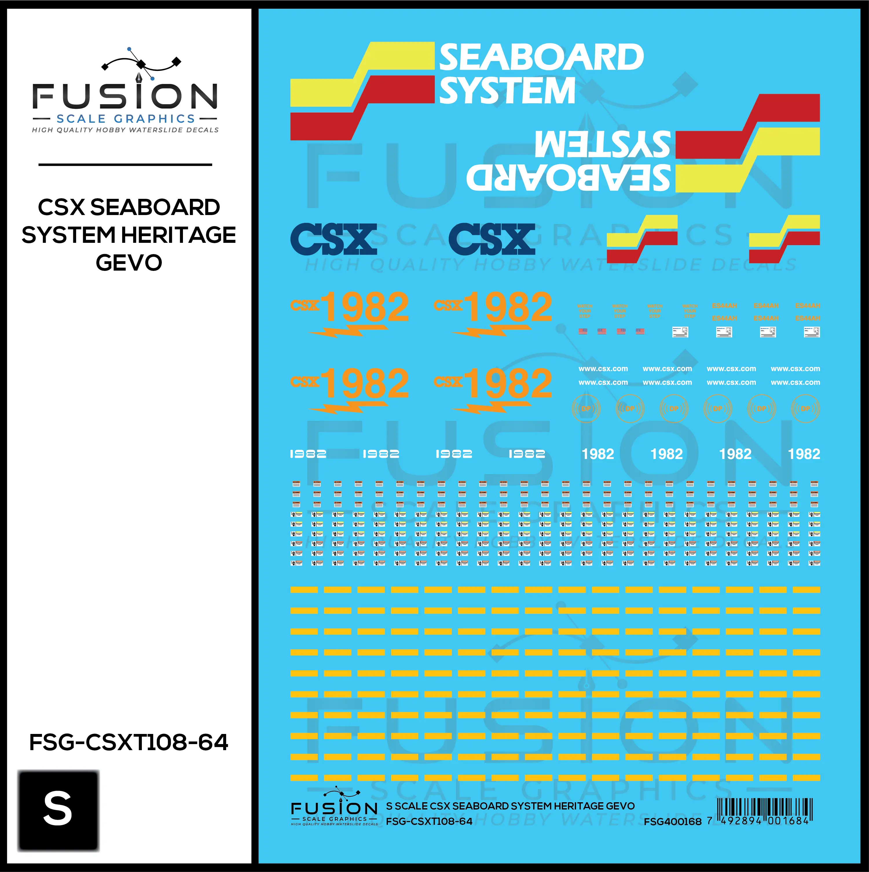 S Scale CSX Seaboard System Heritage GEVO Locomotive Decal Set Fusion Scale Graphics