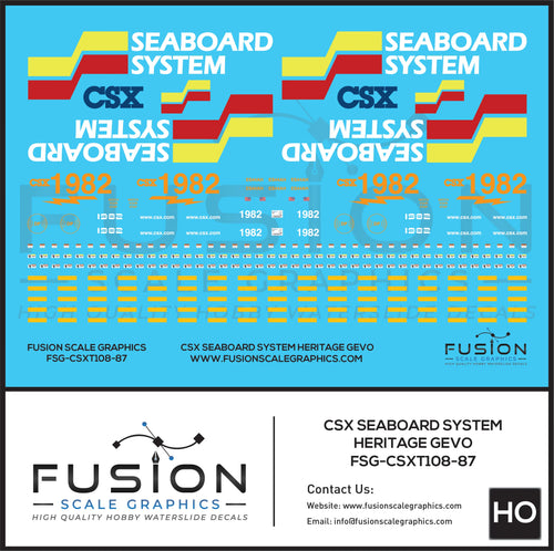 HO Scale CSX 1982 Seaboard System Heritage ES44AH Locomotive Decal Set Fusion Scale Graphics