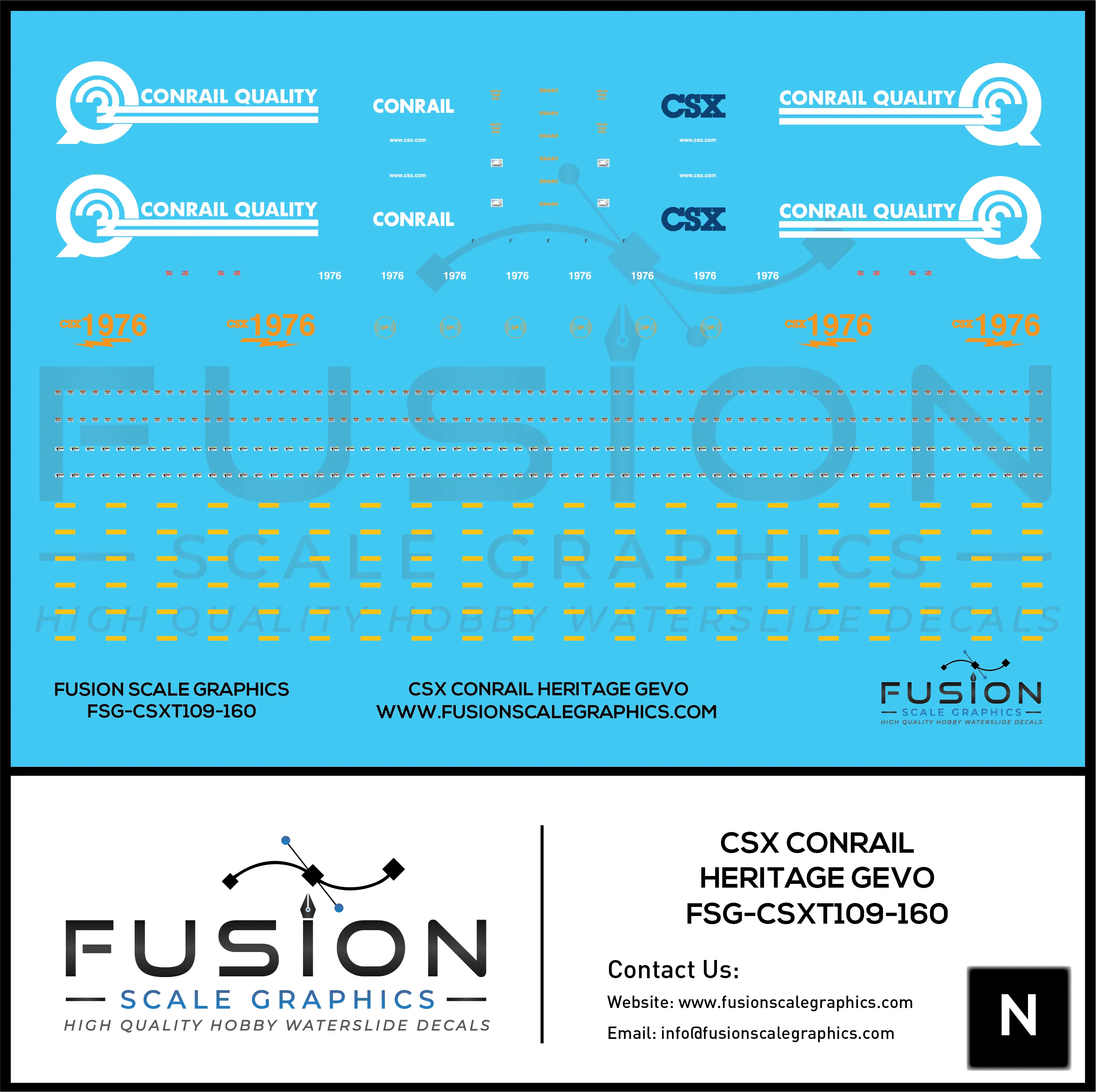N Scale CSX Conrail Heritage GEVO Locomotive Decal Set Fusion Scale Graphics