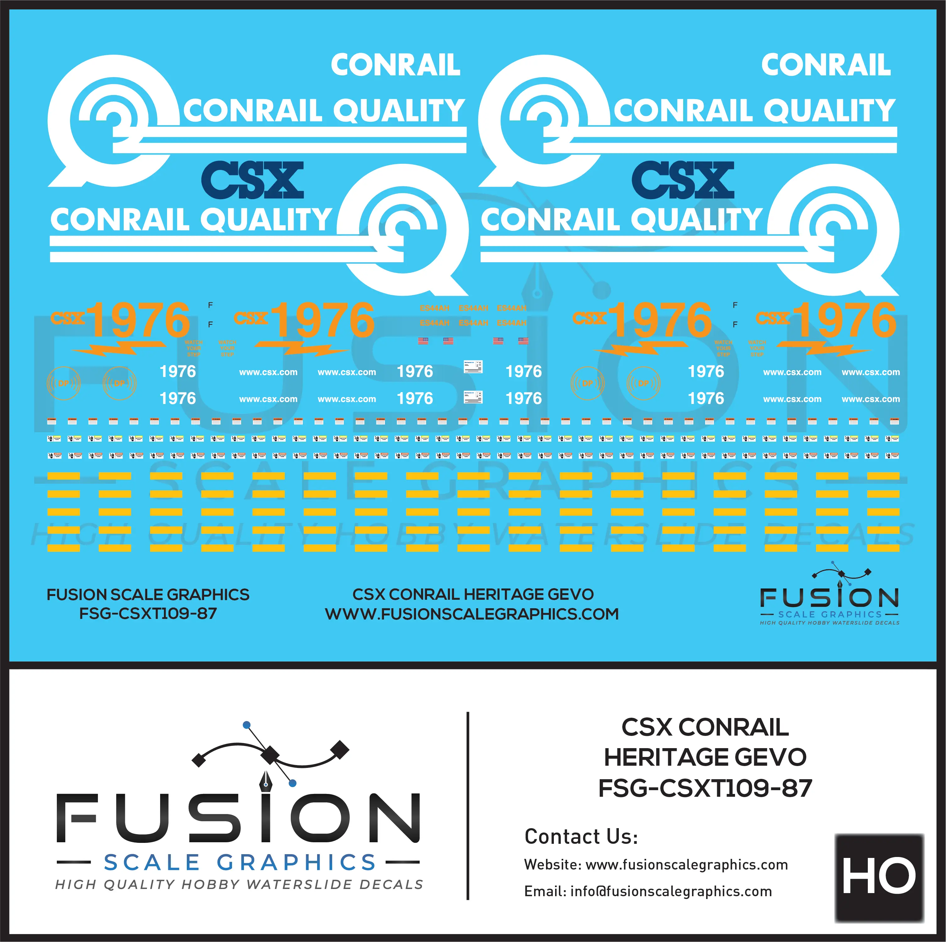 HO Scale CSX Conrail Heritage GEVO Locomotive Decal Set Fusion Scale Graphics