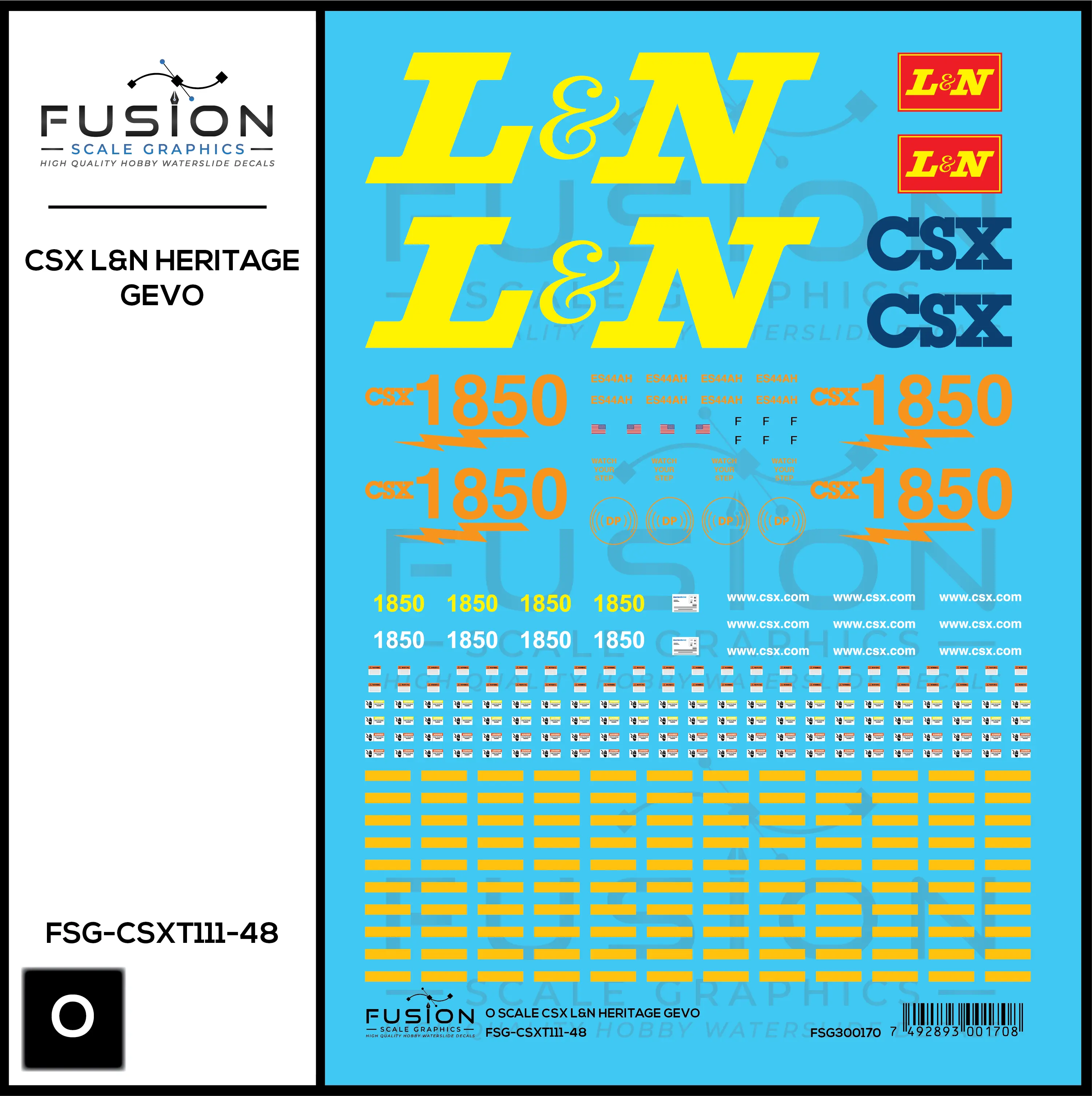O Scale CSX 1850 L&N Heritage ES44AH Locomotive Decal Set Fusion Scale Graphics