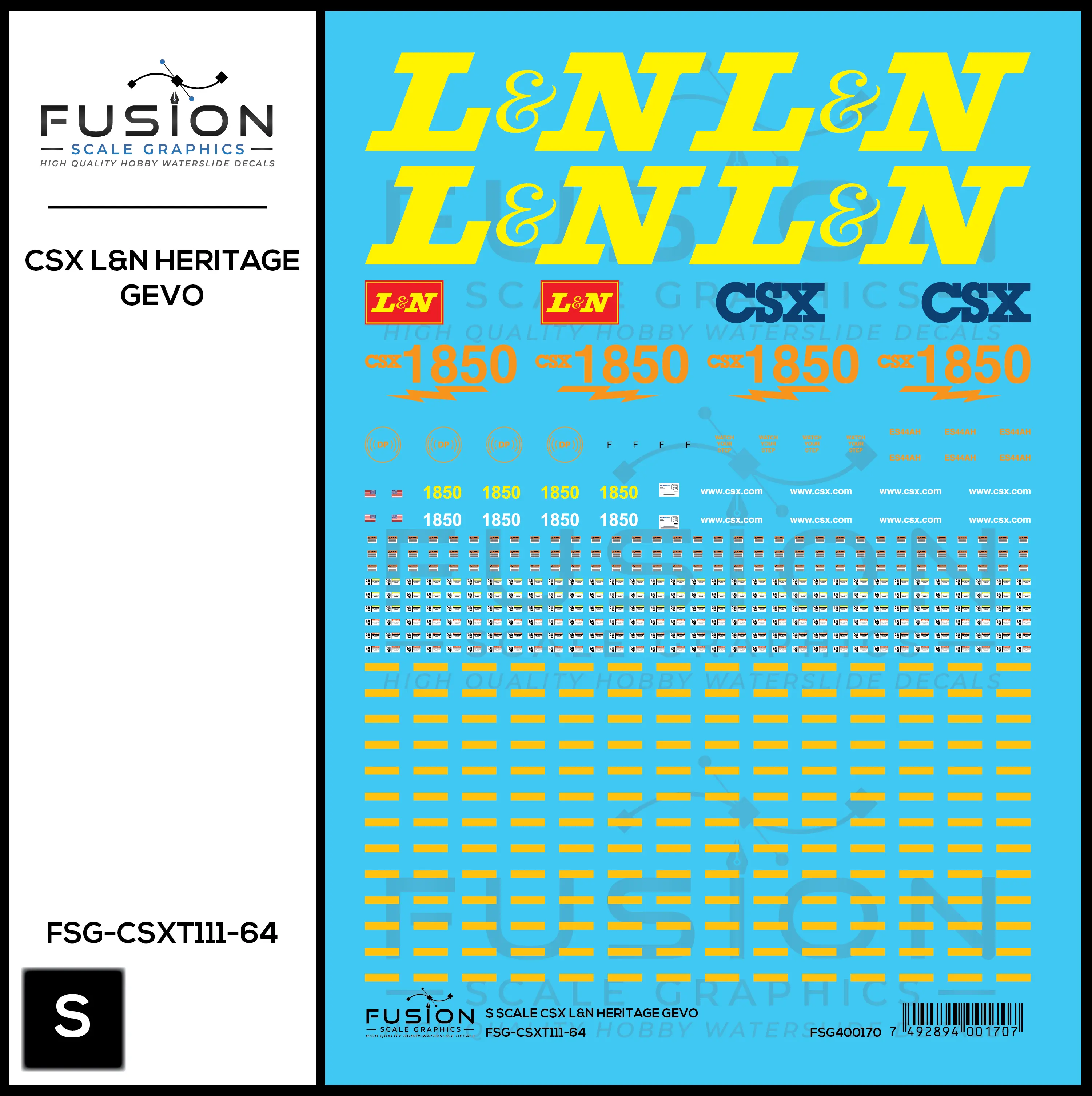 S Scale CSX 1850 L&N Heritage ES44AH Locomotive Decal Set Fusion Scale Graphics