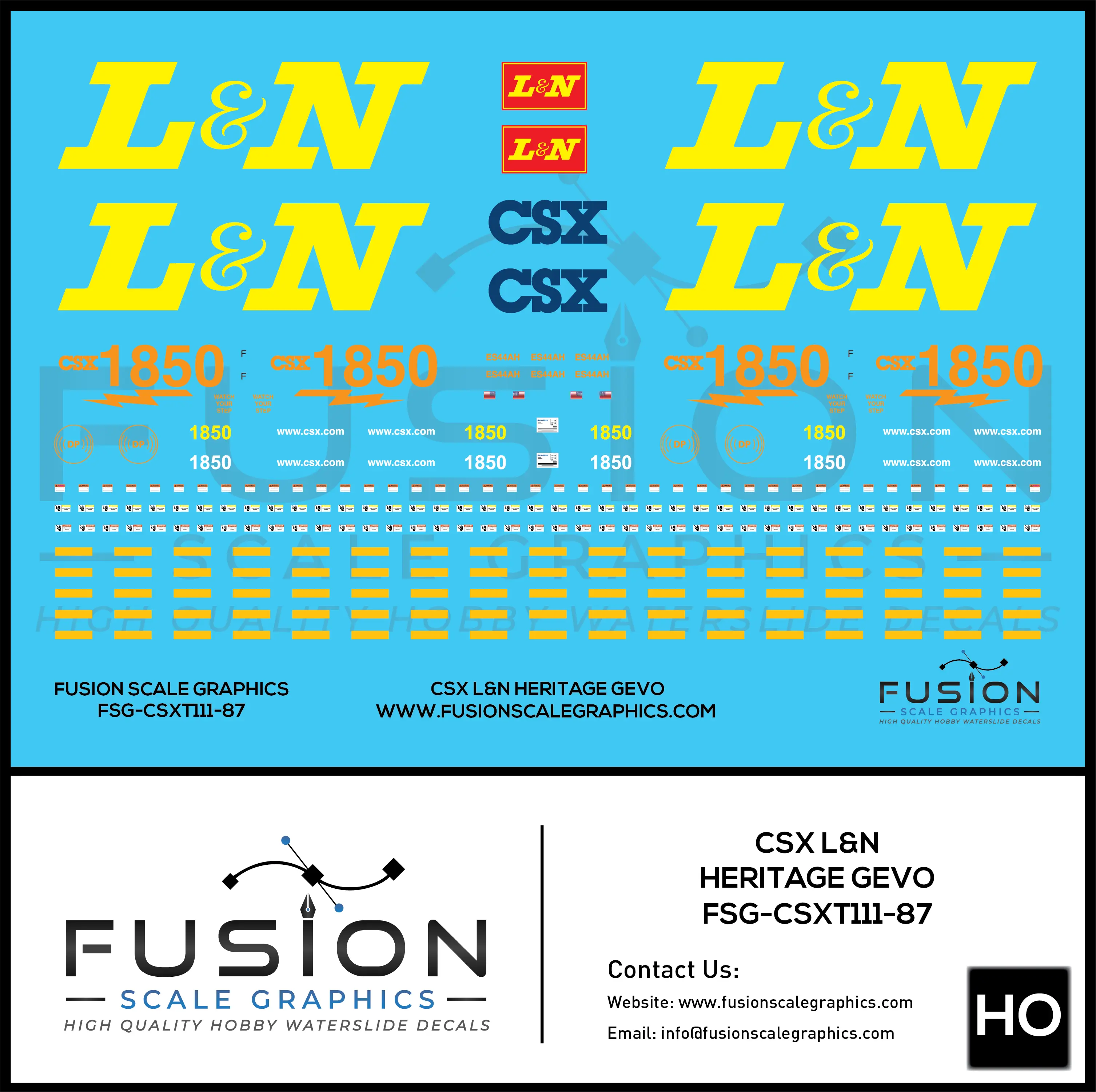 HO Scale CSX 1850 L&N Heritage ES44AH Locomotive Decal Set Fusion Scale Graphics