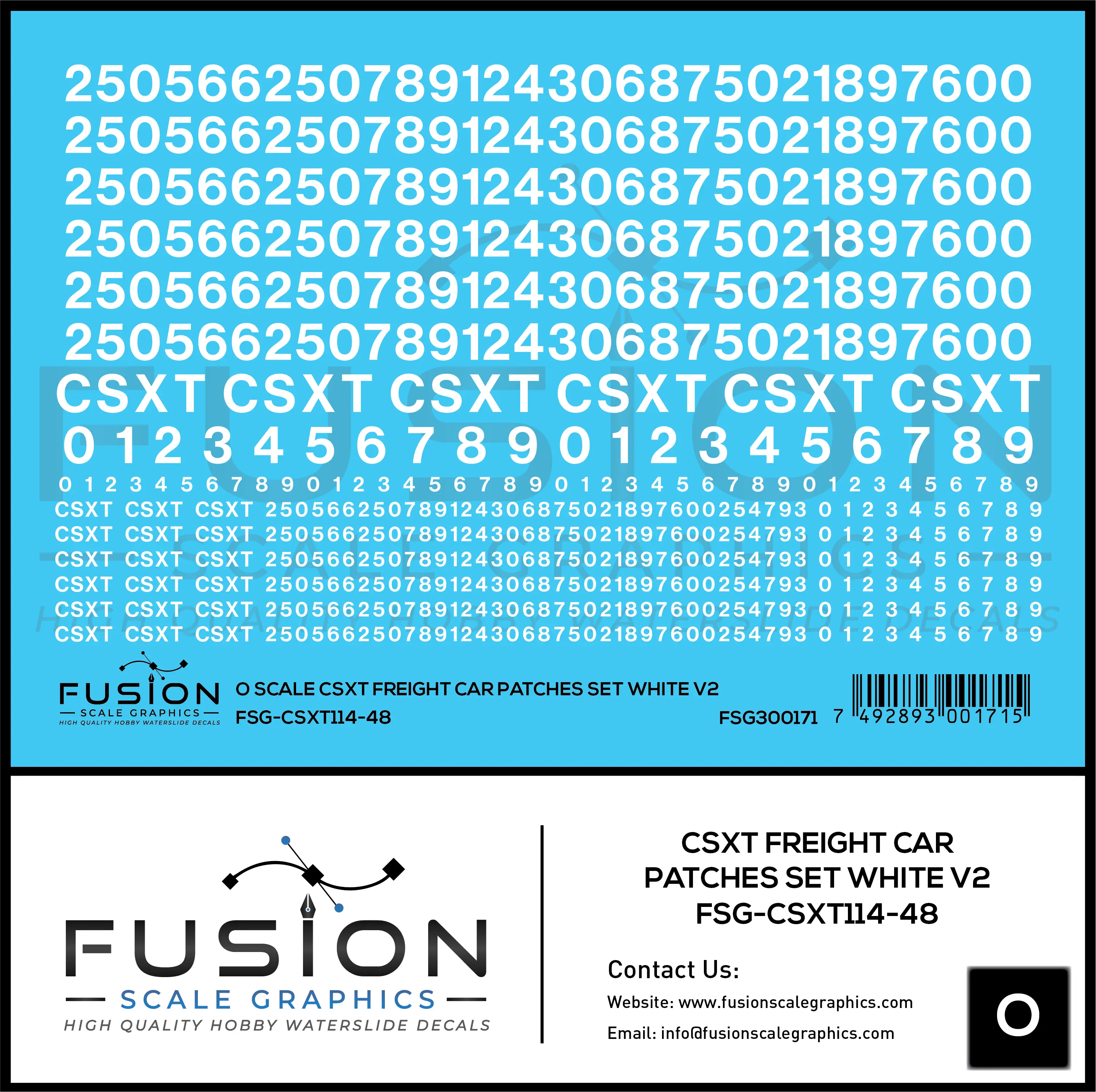 O Scale CSX Freight Car Patches Set V2 White Fusion Scale Graphics