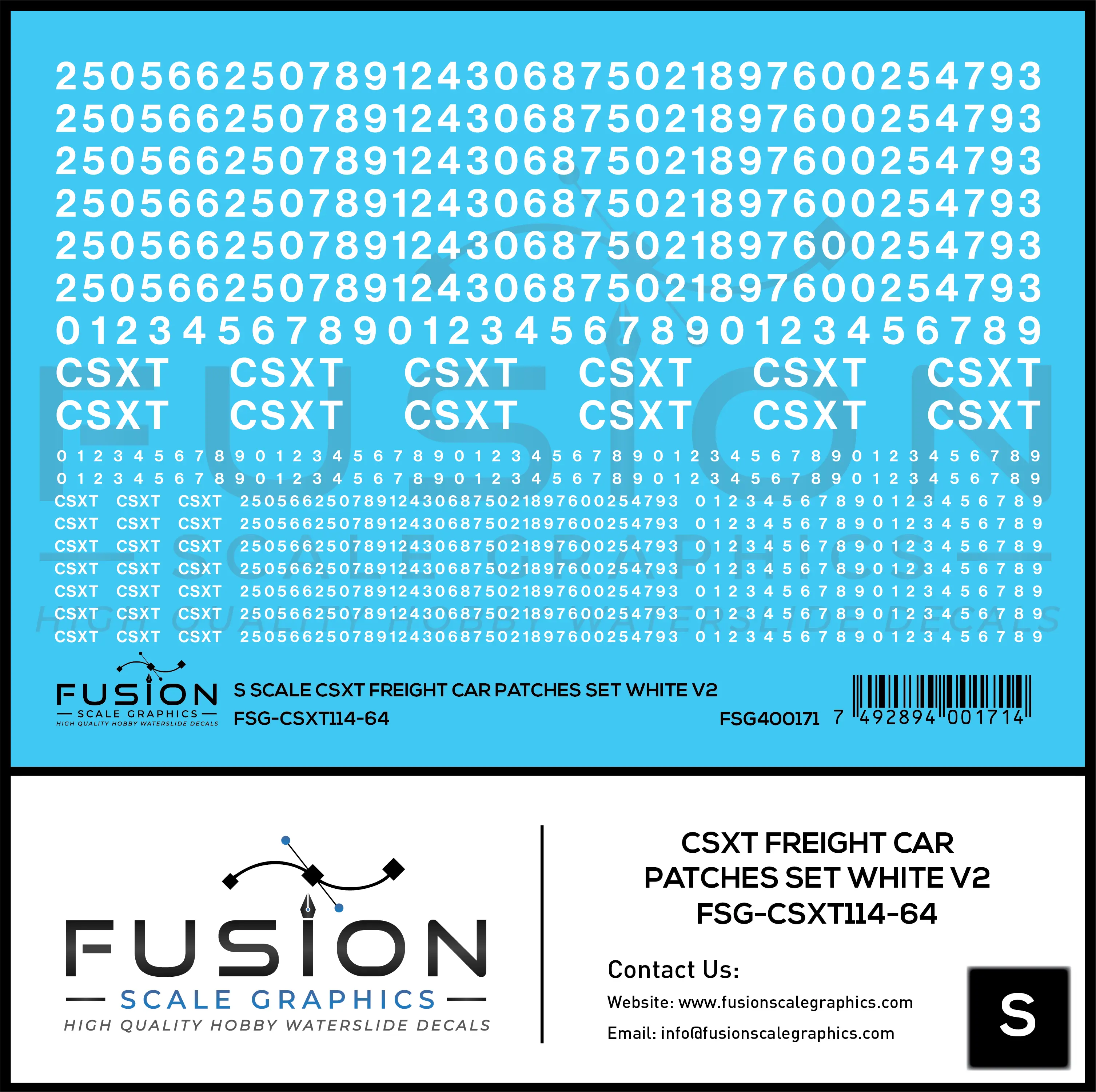 S Scale CSX Freight Car Patches Set V2 White Fusion Scale Graphics